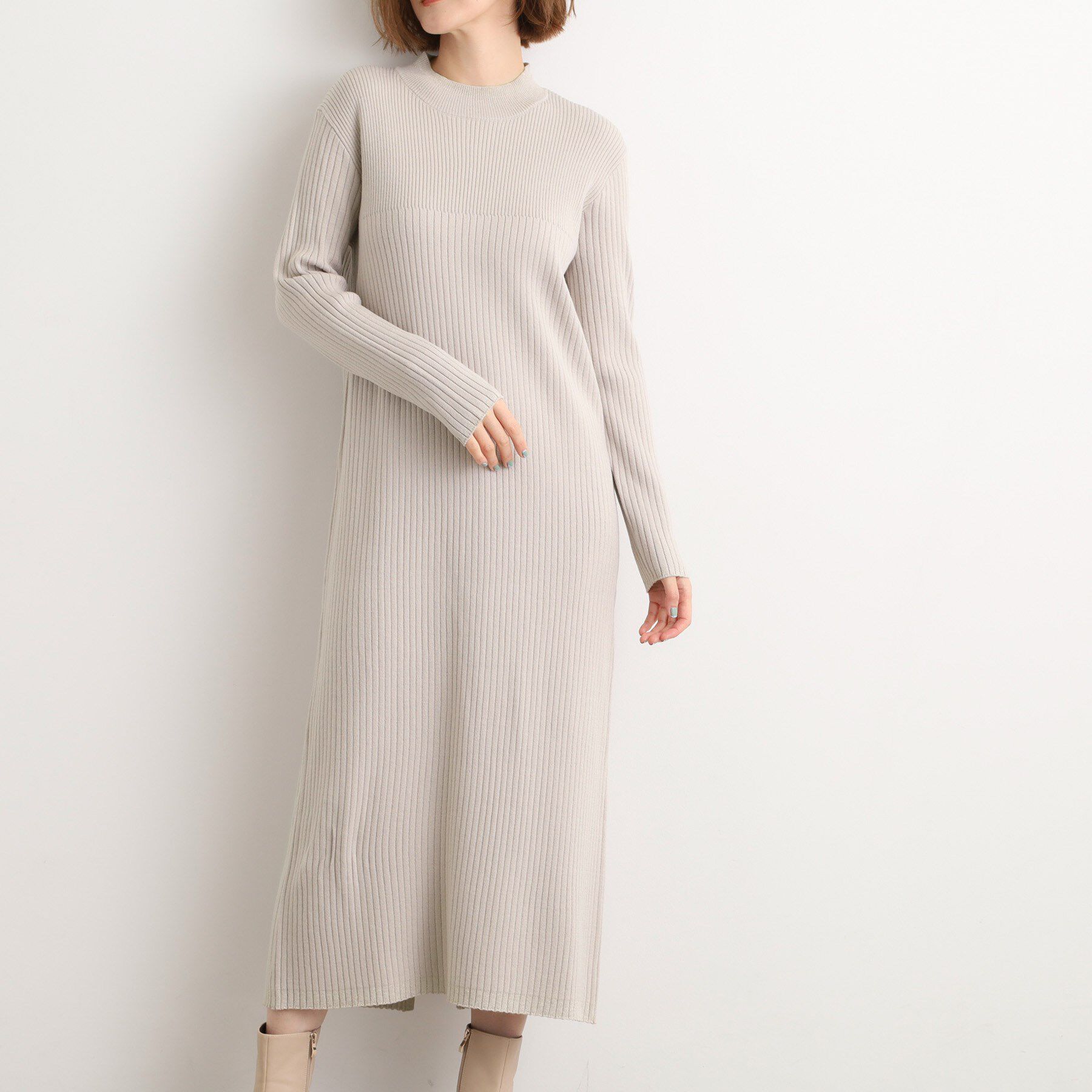 grove「【2点SET/体型カバー】一枚で決まる、ペプラムベスト&times;ニットワンピース」|ワンピース|