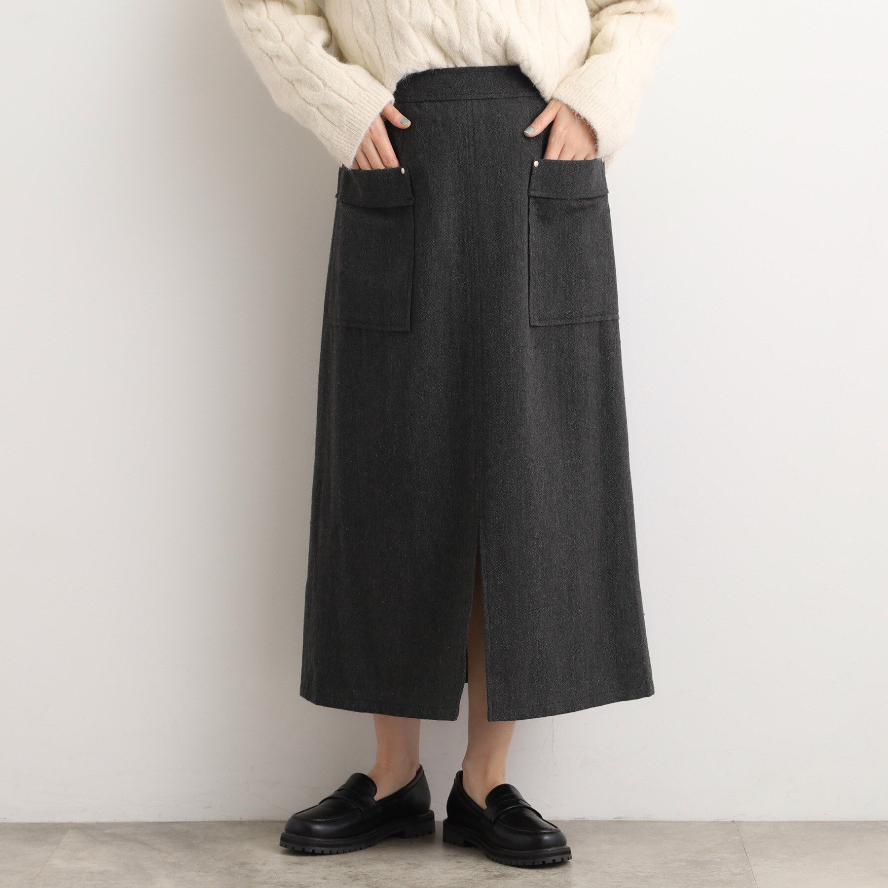 grove「クラシカルツイード Aラインスカート」|スカート|ブラック(019)