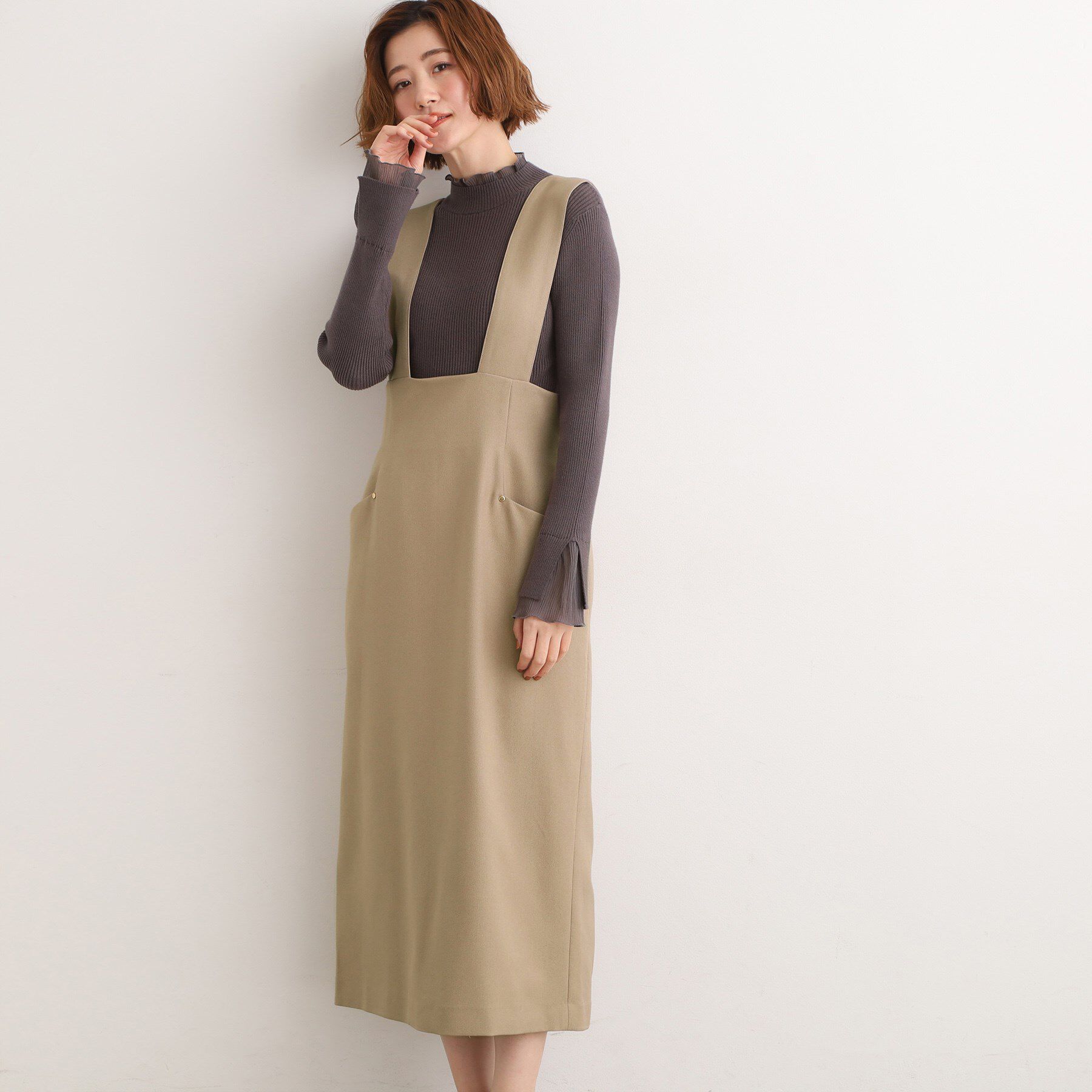 grove「【ウエストゴム】美シルエットなハイウエストサス付きスカート」|スカート|ブラウン(044)