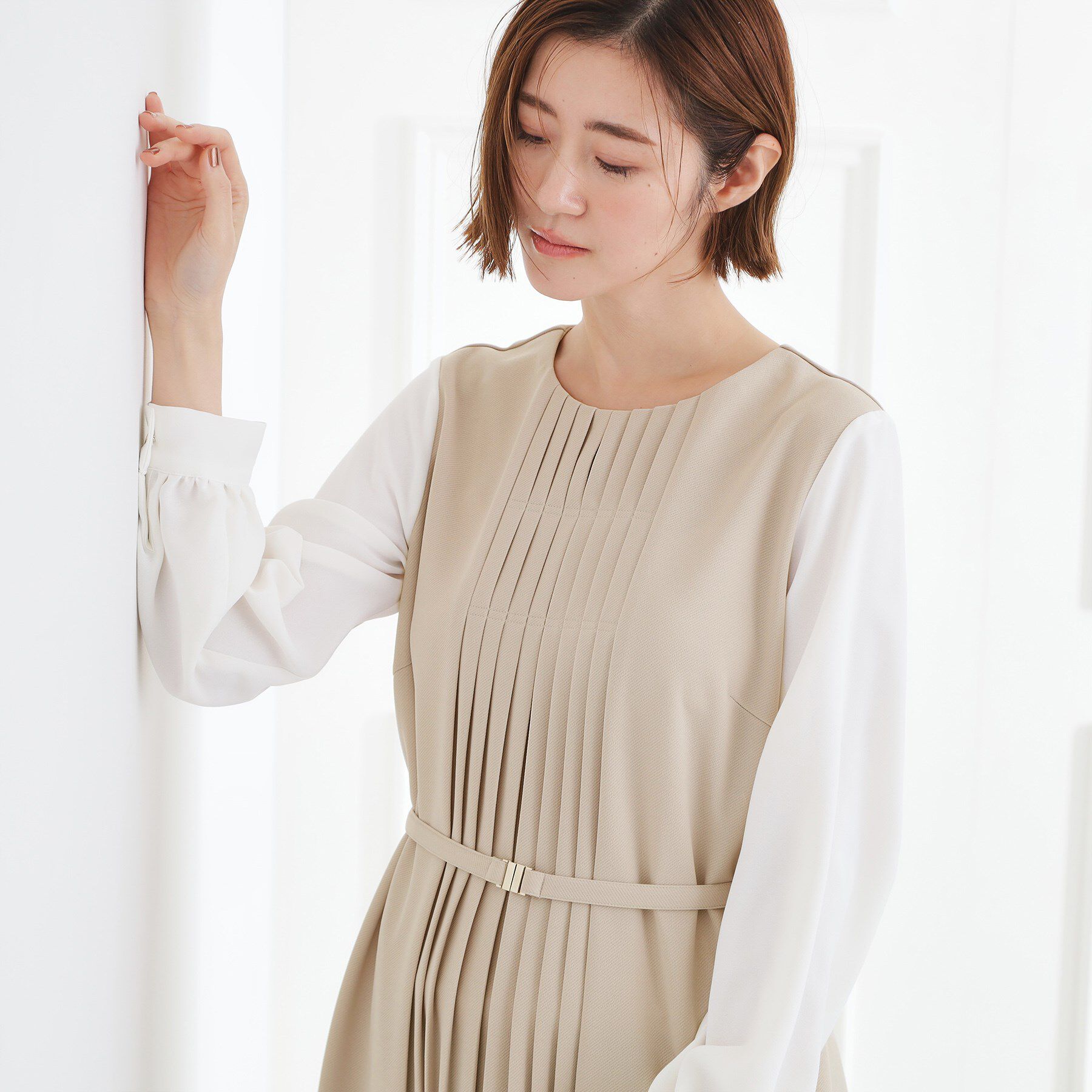 grove「【手洗いOK】フロントプリーツ袖コンシャスワンピース」|ワンピース|