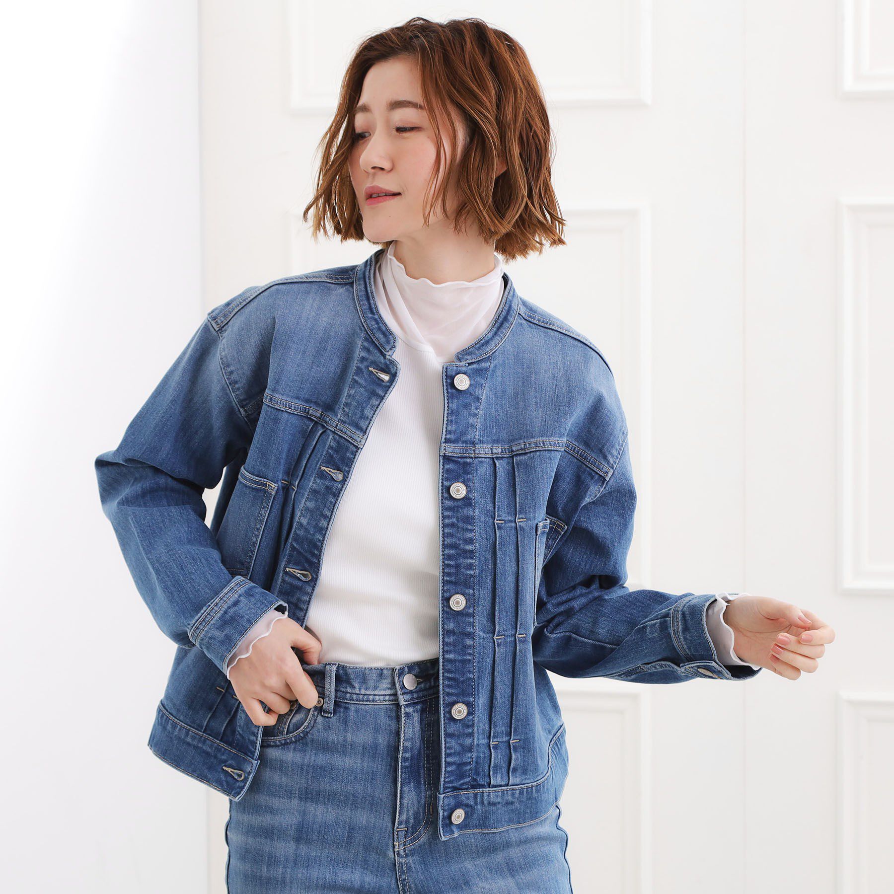 grove「着心地軽やか、動きやすいストレッチデニムジャケット」|デニムジャケット|ブルー(092)