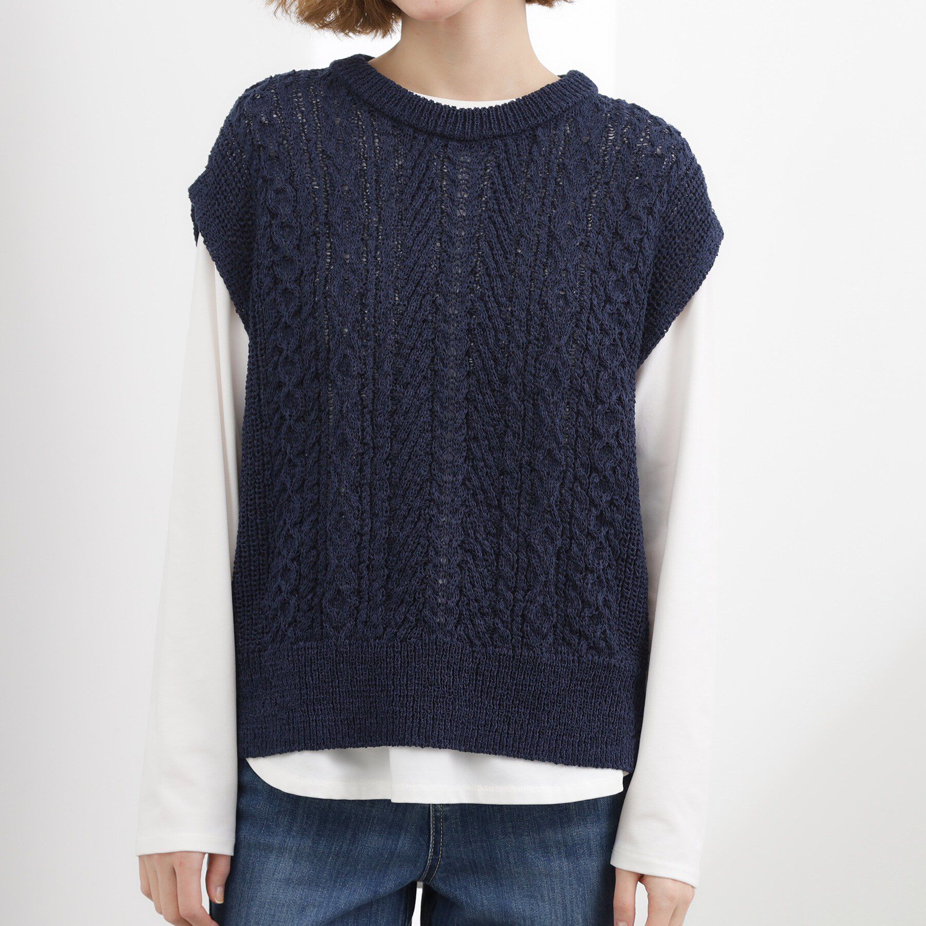 grove「リリヤーンケーブル ニットベスト」|ニット・セーター|