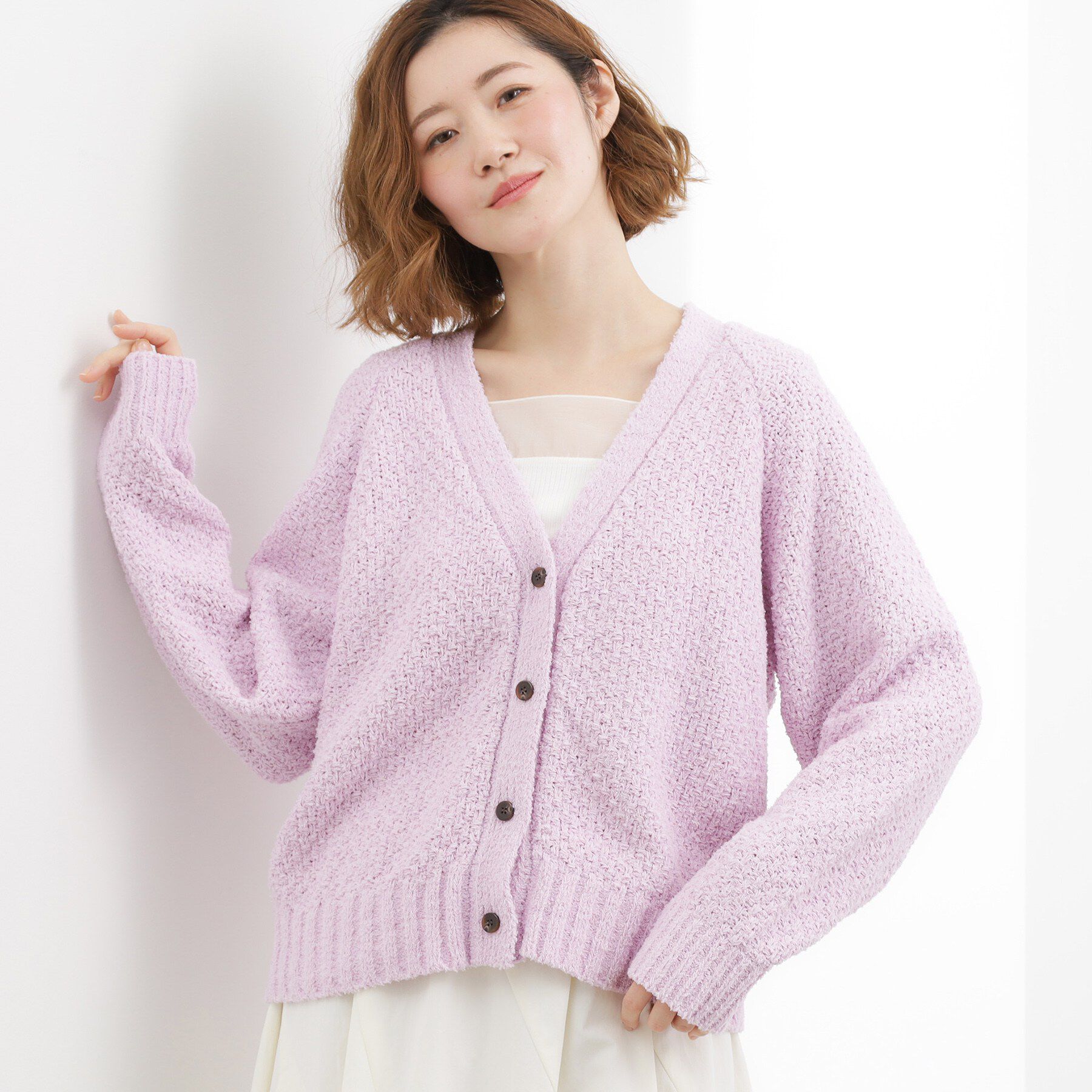 grove「コットン混バスケットVネックカーディガン」|カーディガン|