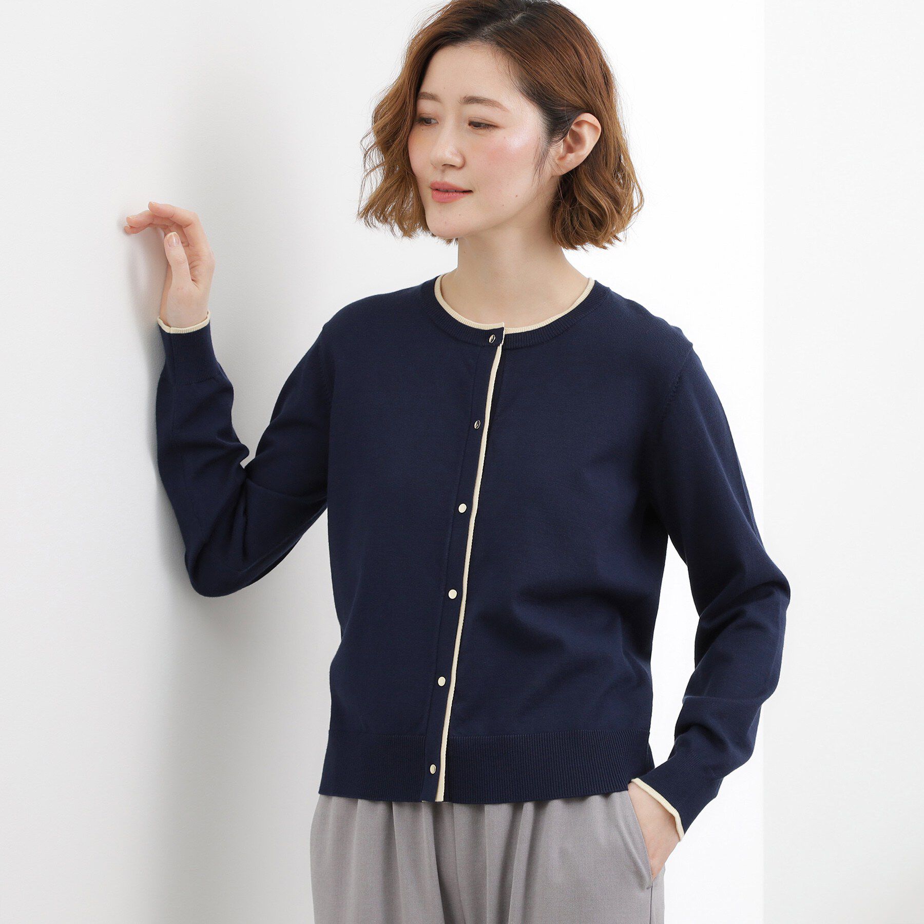grove「レイヤード風配色カーディガン」|カーディガン|ネイビー(094)