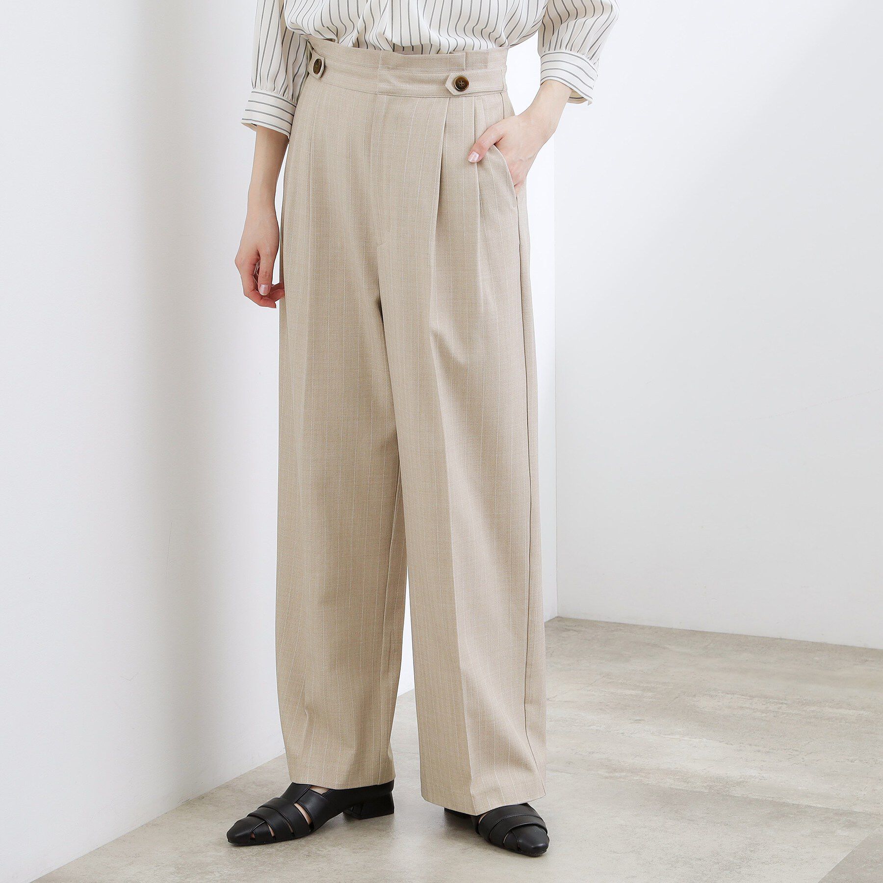 grove「【貴島明日香さん着用】リネンライクストライプワイドパンツ」|その他|