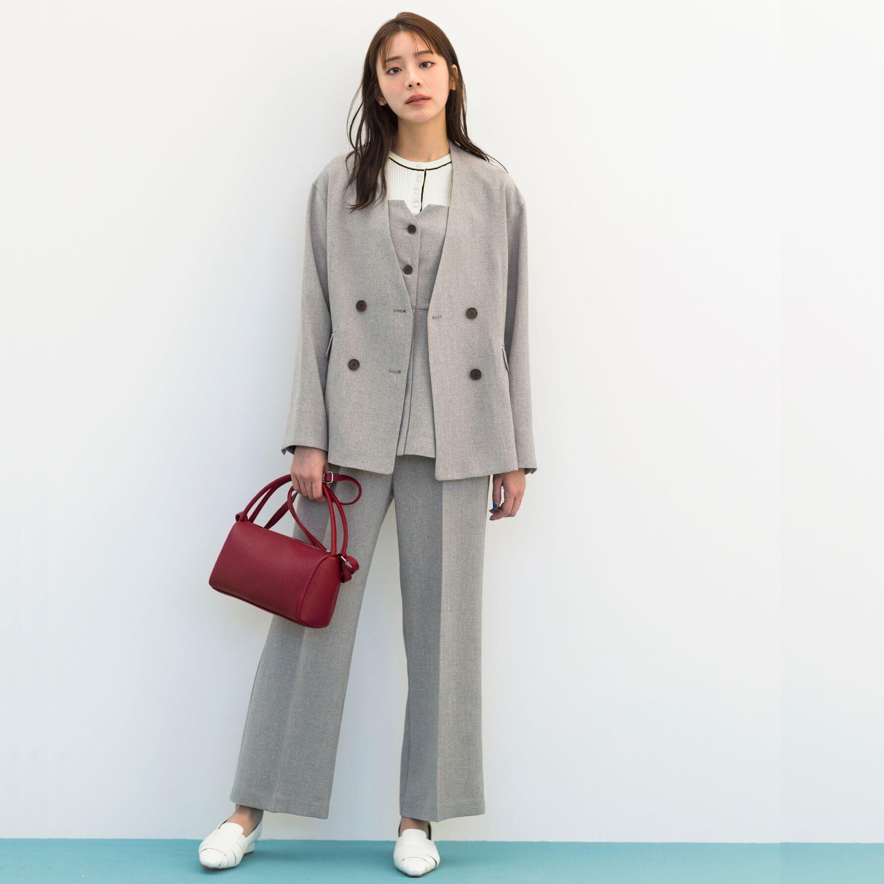 grove「【貴島明日香さん着用】リネンライクカラーレスジャケット」|ノーカラージャケット|