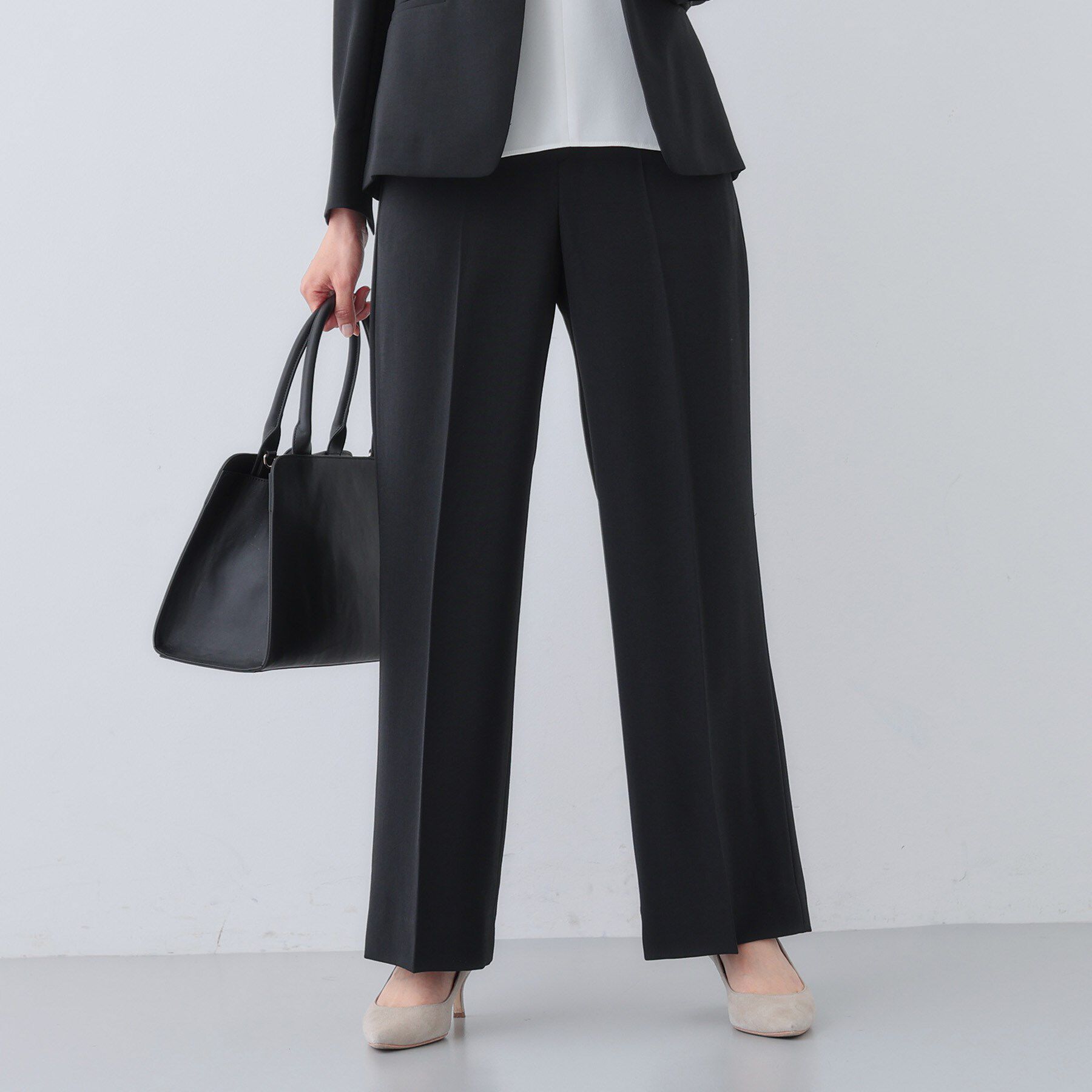 INDIVI「【洗える／UVケア／SETUP可能】ウール調ワイドパンツ」|スーツ|ブラック(019)