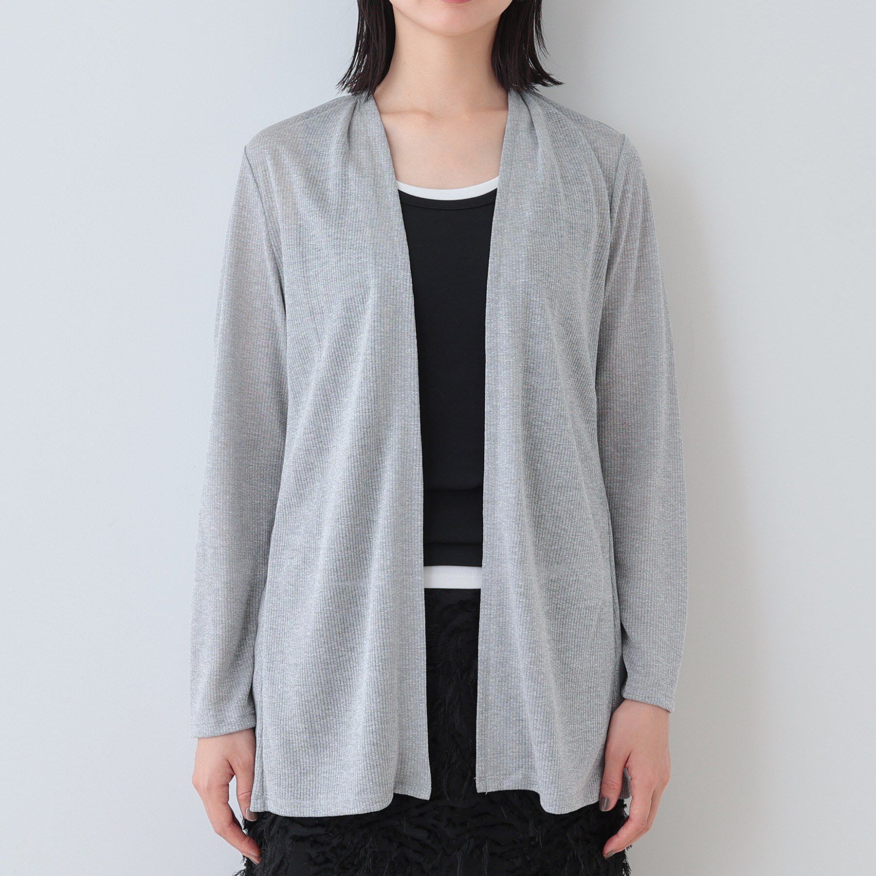 INDIVI「【洗える／シアーストライプ柄】着流しジャージカーディガン」|カーディガン|