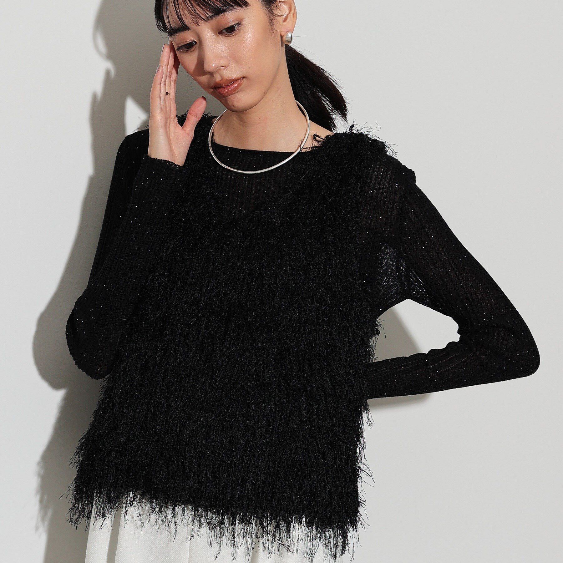 GALLEST「カットシャギーベスト」|ベスト・ジレ|ﾌﾞﾗｯｸ(019)