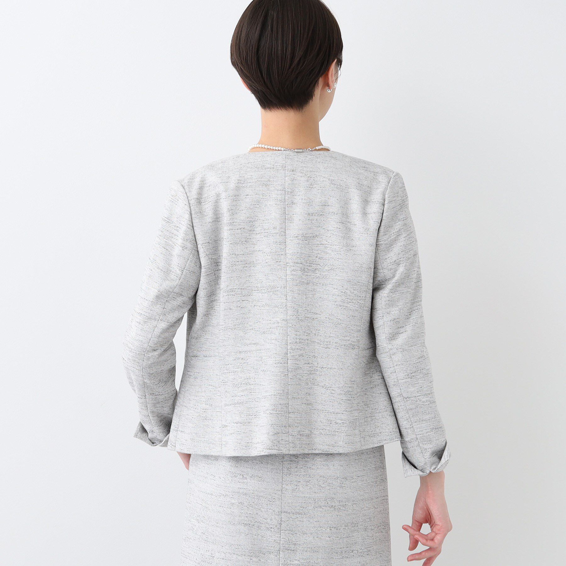 INDIVI「【洗える】ストレッチツィードジャケット」|ノーカラージャケット|