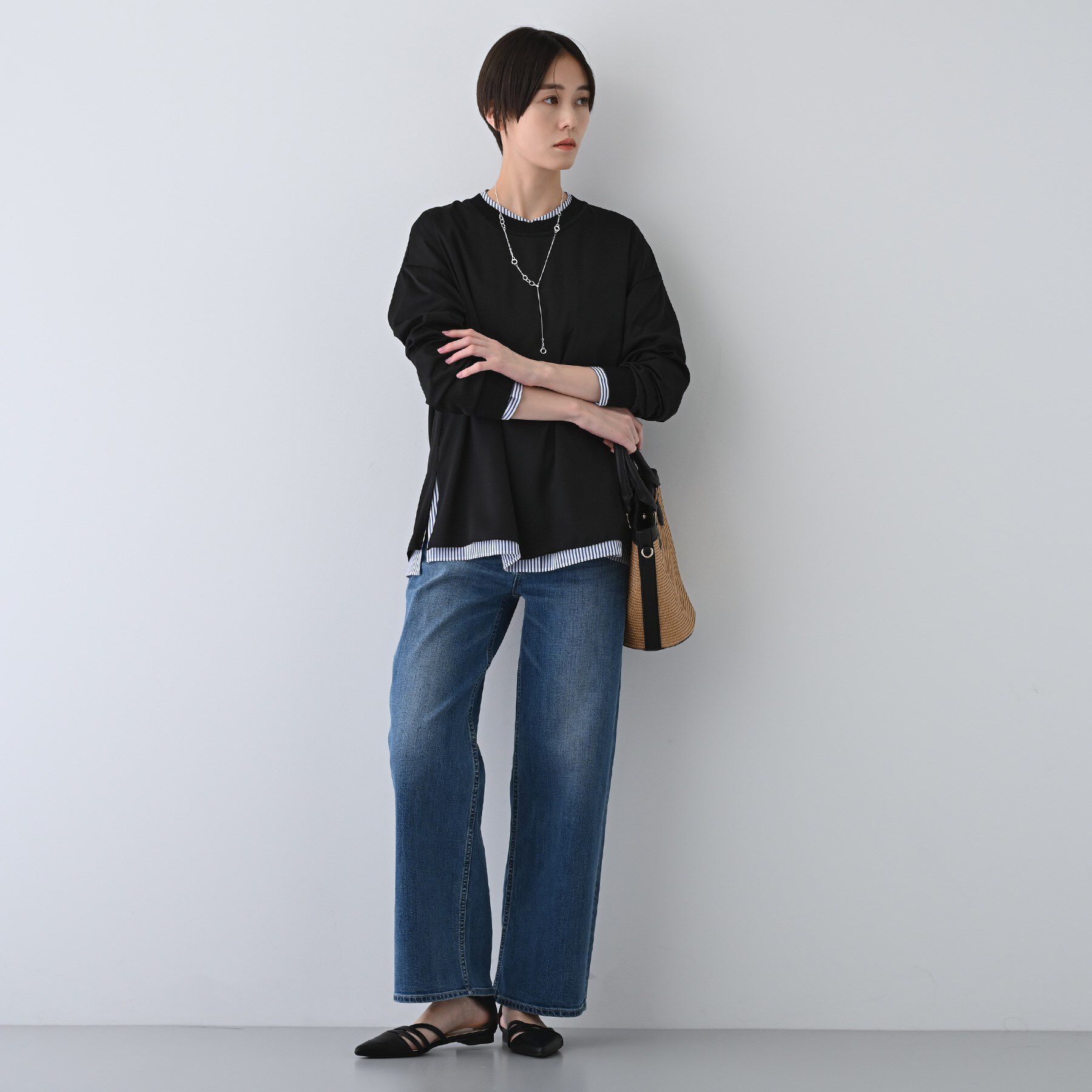 INDIVI「【洗える】異素材ドッキングトップス」|Tシャツ・カットソー|