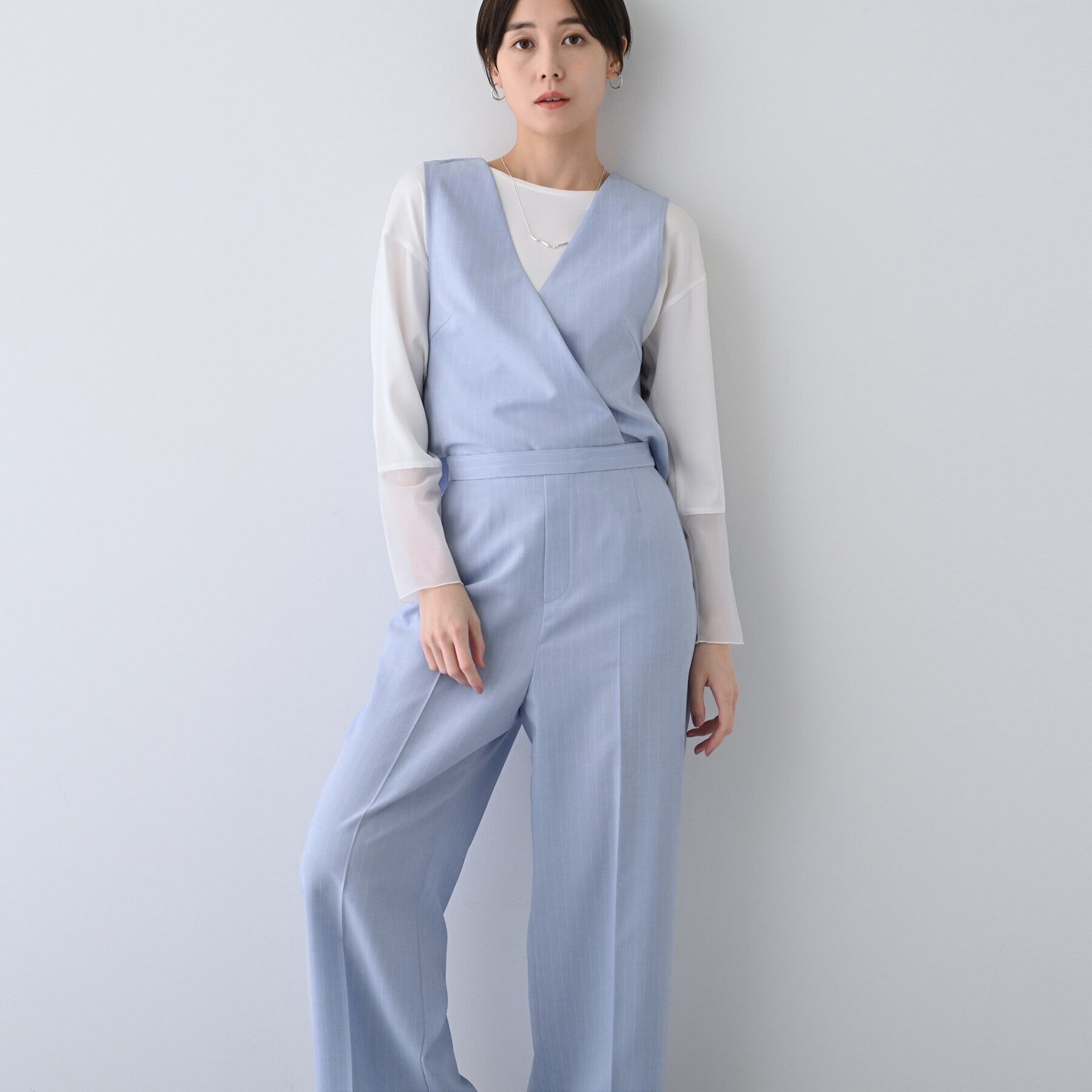 INDIVI「【洗える／2WAY】リネンライクサロペット」|オールインワン|サックスブルー(39