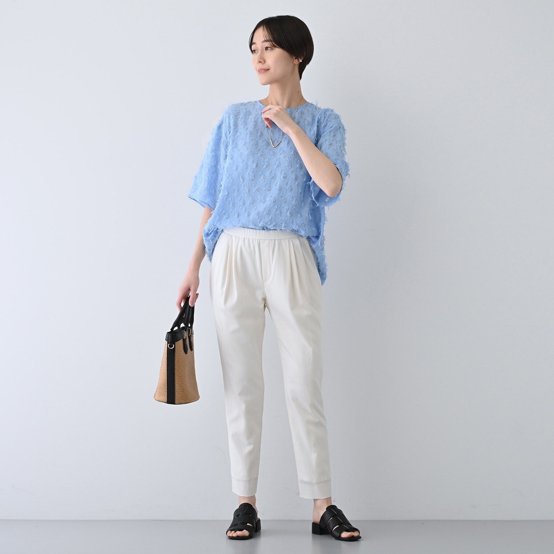 INDIVI「【トレンド／ヘアリー】フリンジカットジャカードTブラウス」|シャツ・ブラウス|