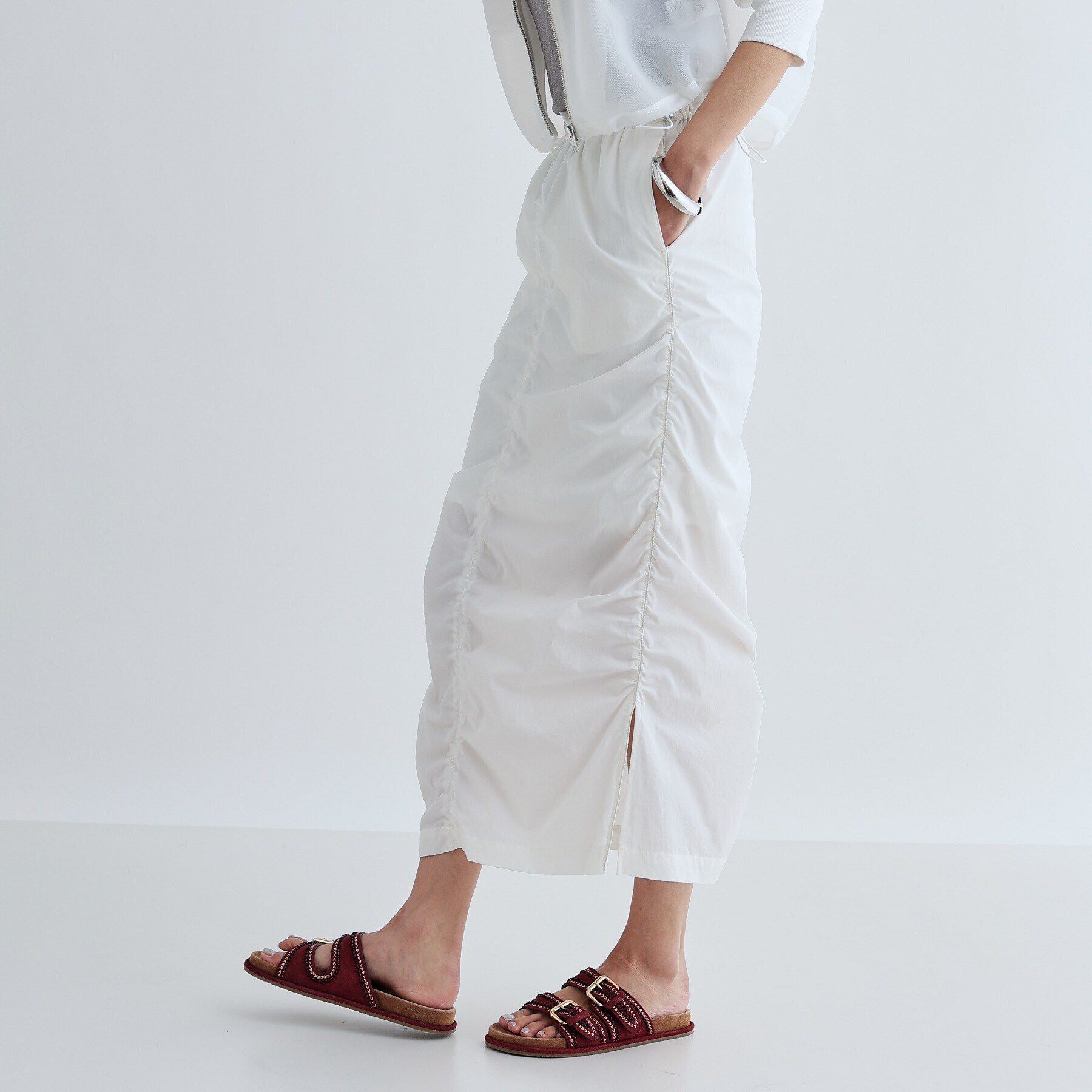 GALLEST「シャーリングナイロンスカート」|スカート|ホワイト(001)