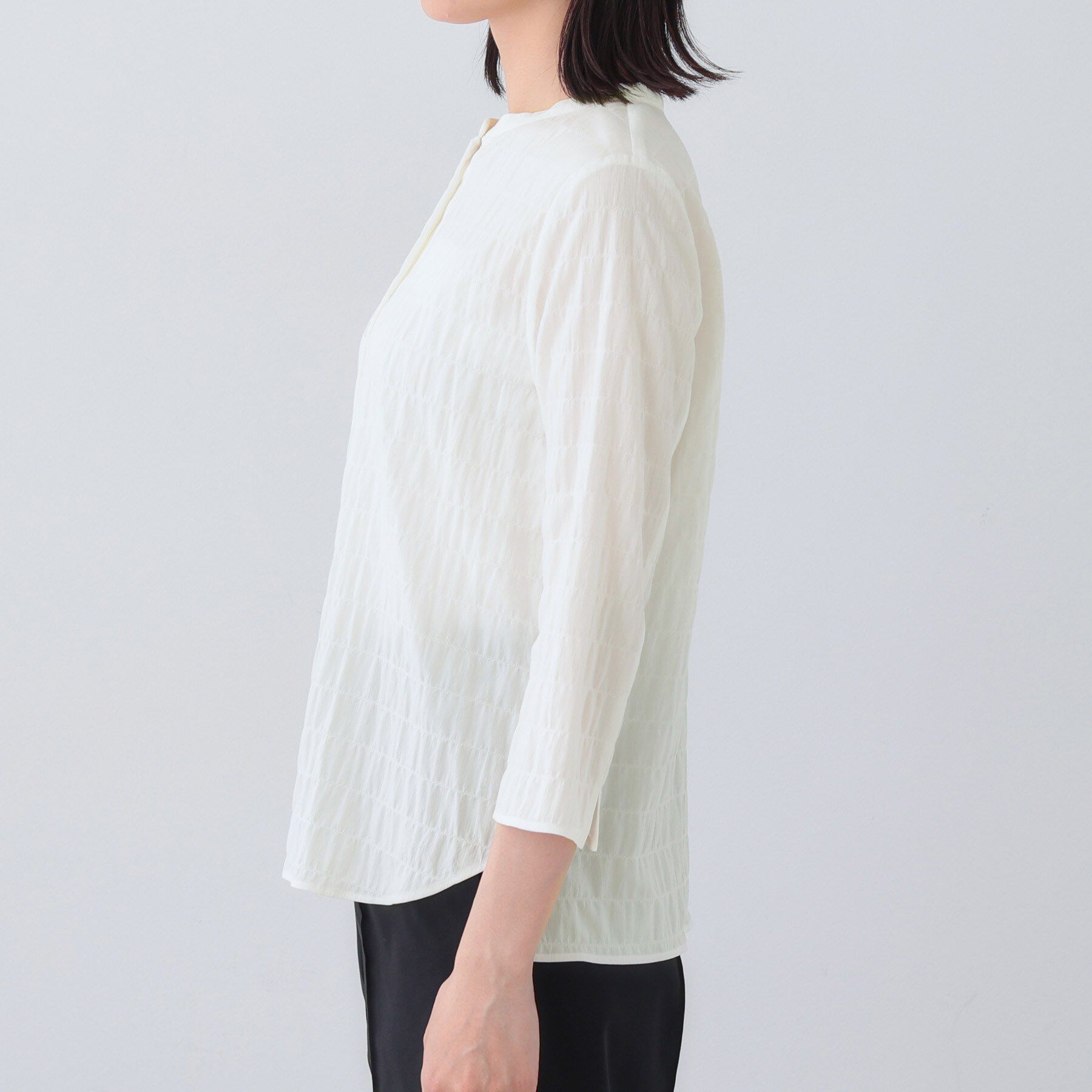 INDIVI「【日本製／サッカー素材】バンドカラーブラウス」|シャツ・ブラウス|