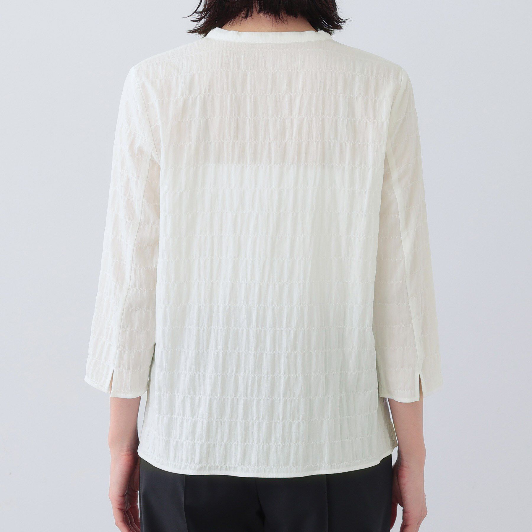 INDIVI「【日本製／サッカー素材】バンドカラーブラウス」|シャツ・ブラウス|