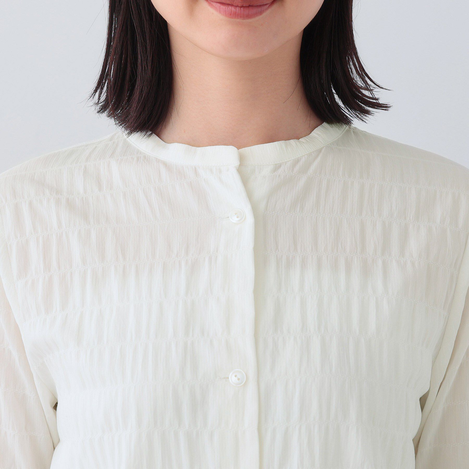 INDIVI「【日本製／サッカー素材】バンドカラーブラウス」|シャツ・ブラウス|