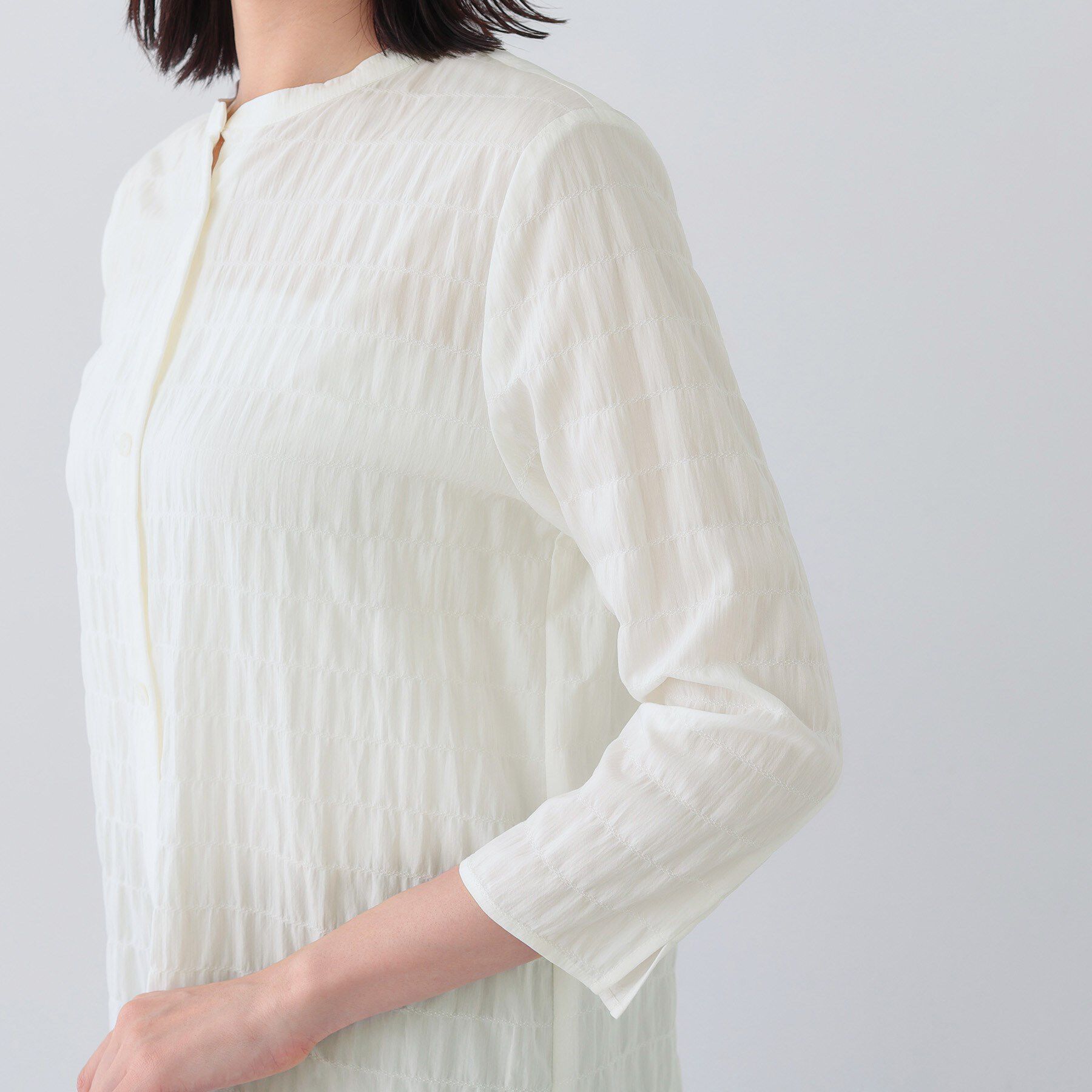 INDIVI「【日本製／サッカー素材】バンドカラーブラウス」|シャツ・ブラウス|