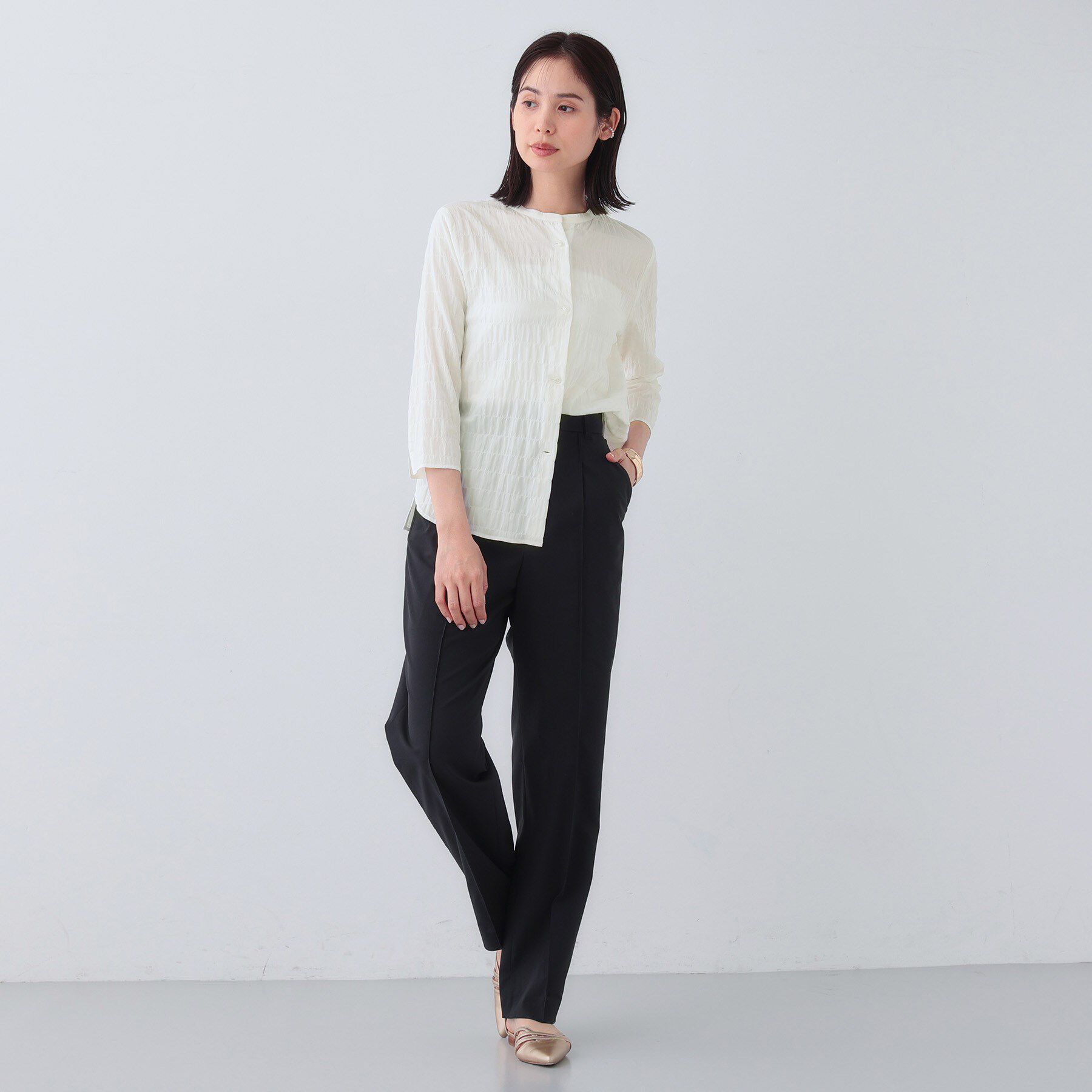 INDIVI「【日本製／サッカー素材】バンドカラーブラウス」|シャツ・ブラウス|