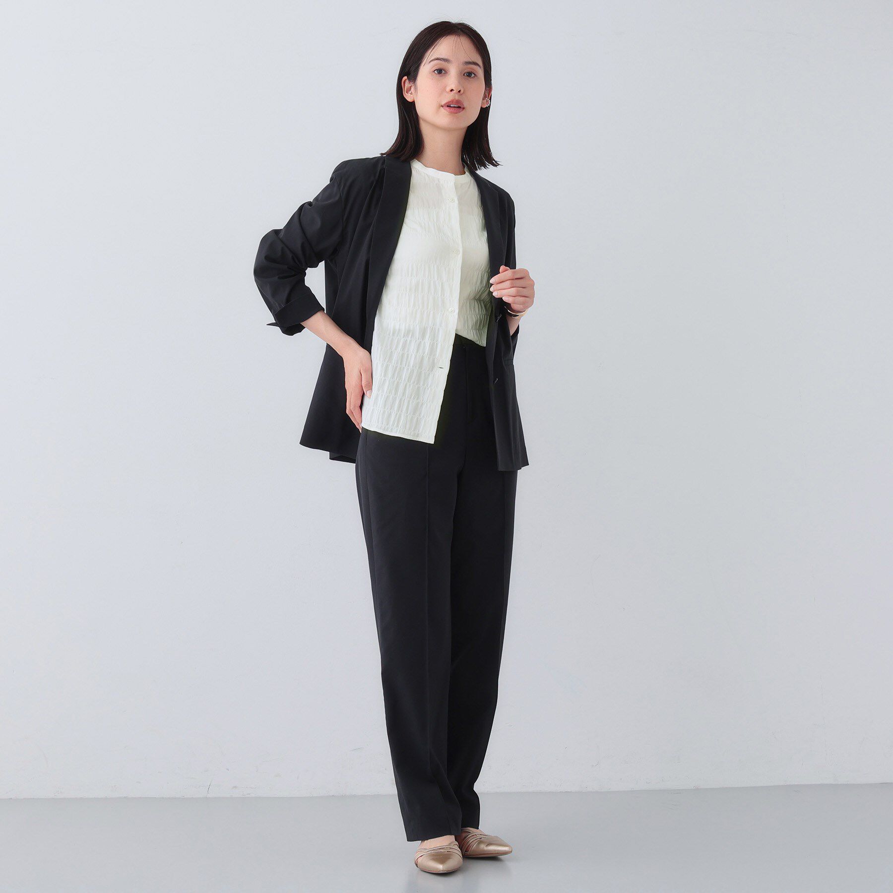 INDIVI「【日本製／サッカー素材】バンドカラーブラウス」|シャツ・ブラウス|