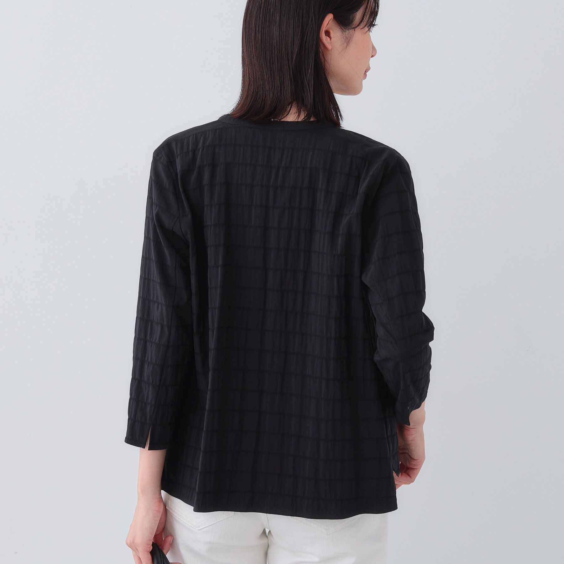 INDIVI「【日本製／サッカー素材】バンドカラーブラウス」|シャツ・ブラウス|