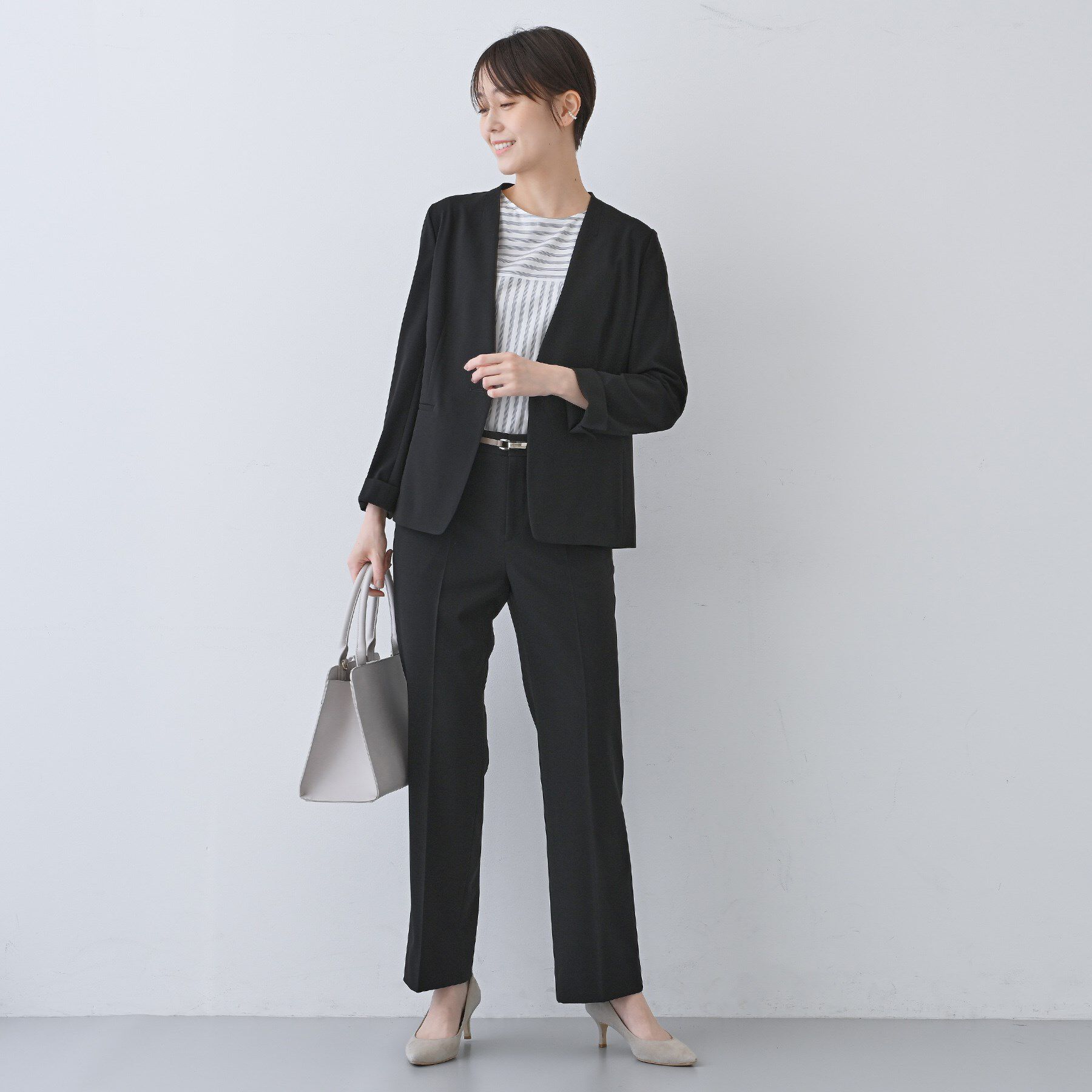 INDIVI「【洗える／夏スーツ】ミニ千鳥柄ノーカラージャケット」|ノーカラージャケット|