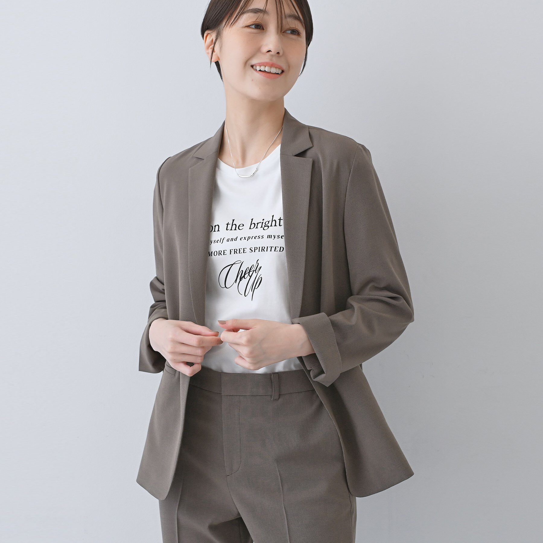 INDIVI「【洗える／夏スーツ】ミニ千鳥柄テーラードカラージャケット」|テーラードジャケット|モカブラウン(642