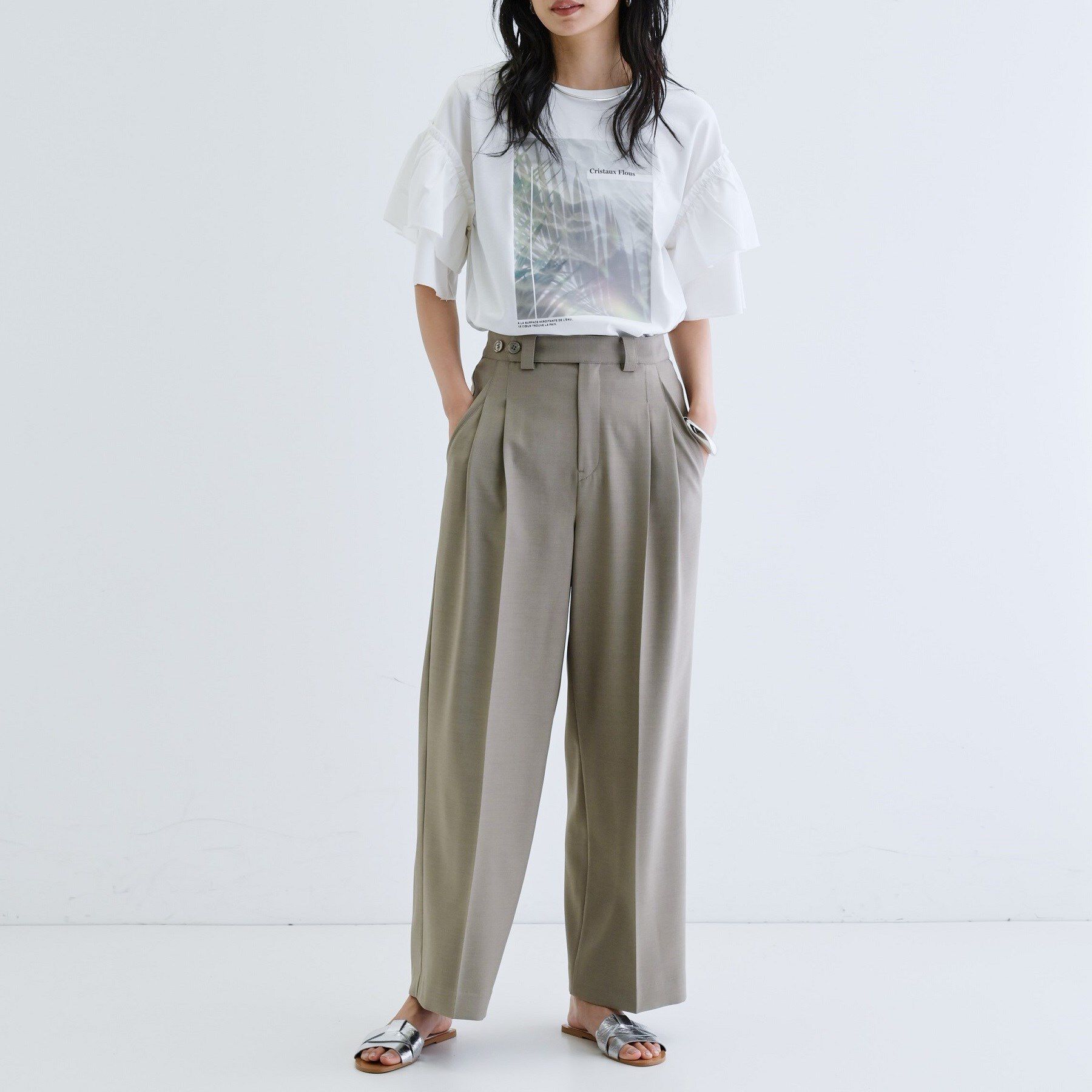 GALLEST「フリルスリーブプリントカットソー」|Tシャツ・カットソー|