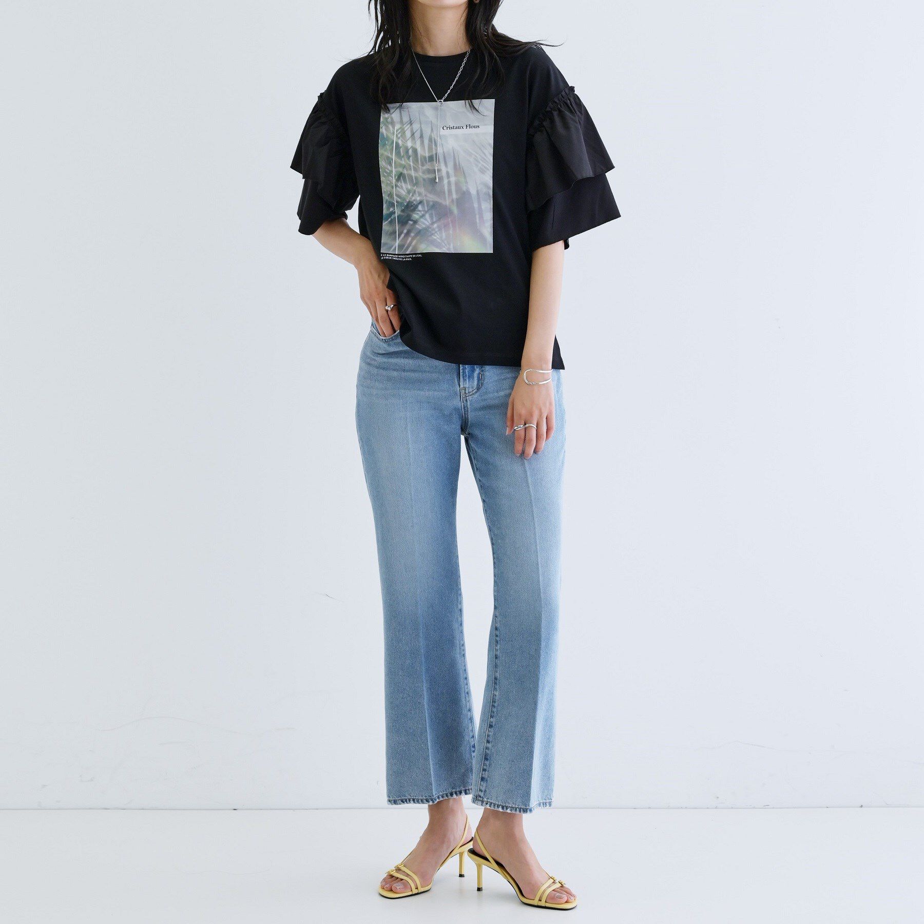 GALLEST「フリルスリーブプリントカットソー」|Tシャツ・カットソー|