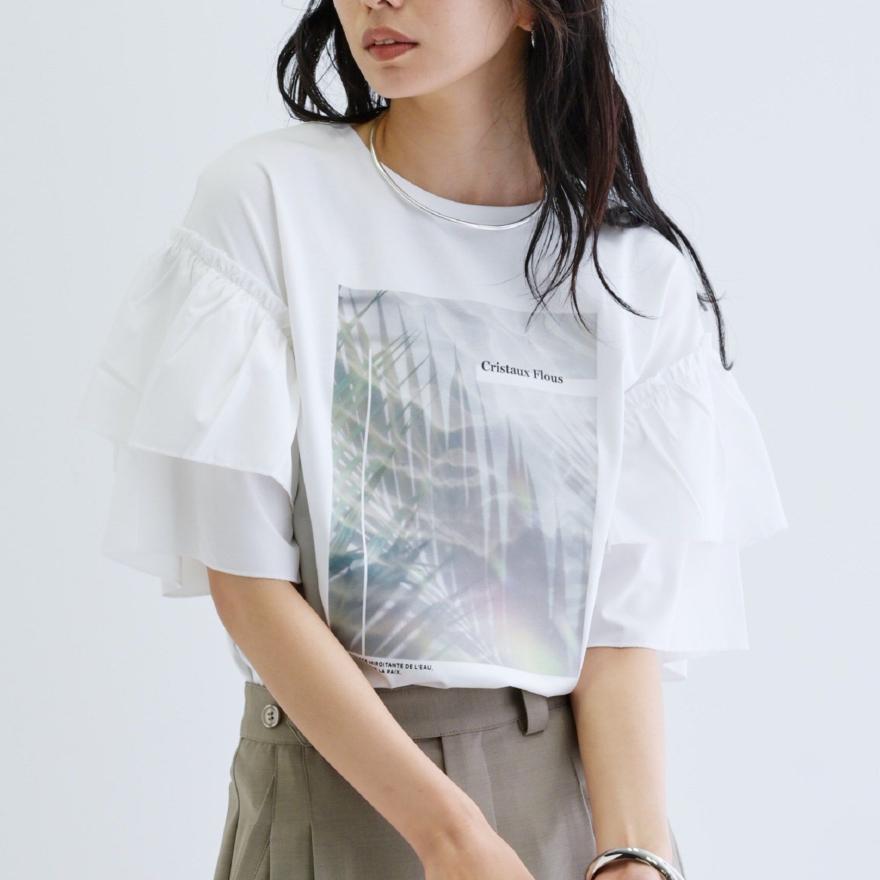 GALLEST「フリルスリーブプリントカットソー」|Tシャツ・カットソー|