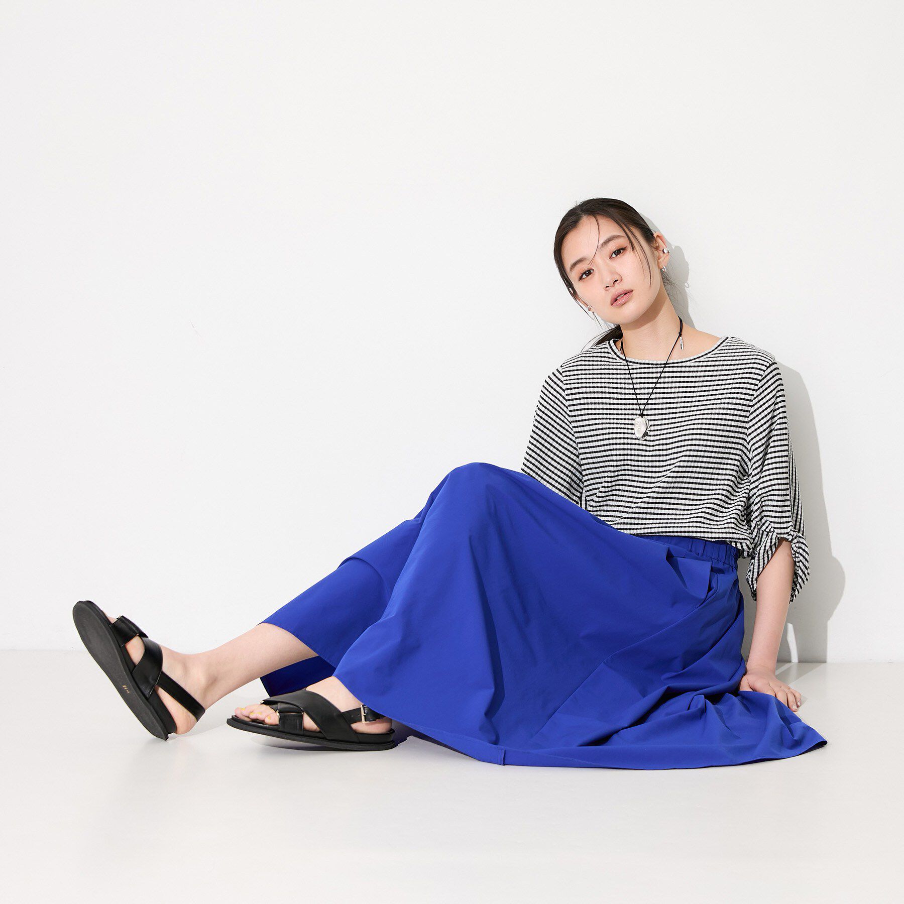 INDIVI「【UVケア／吸汗速乾】凹凸素材ねじり袖トップス」|Tシャツ・カットソー|