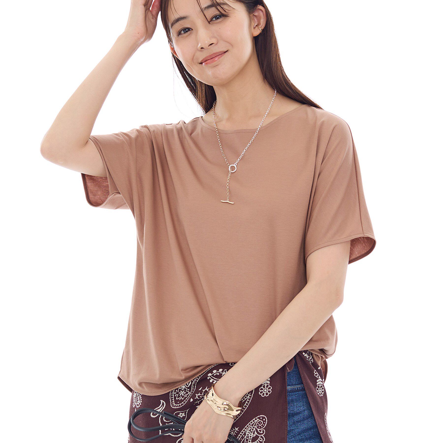 INDIVI「【インナーとしても活躍！】シンプルTシャツ」|Tシャツ・カットソー|キャメルブラウン(0