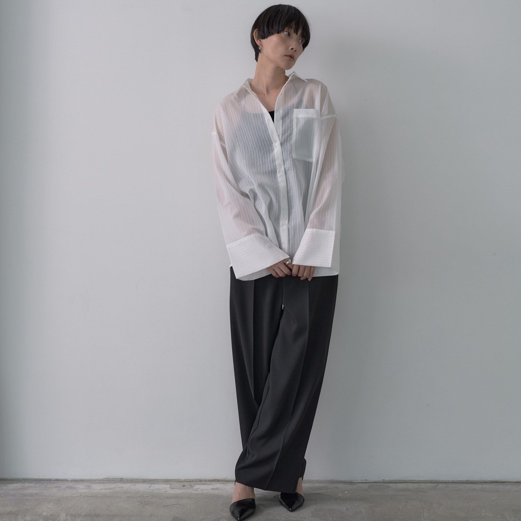 GALLEST「ワイドカフスシアーストライプシャツ/秋服/シアーシャツ」|シャツ・ブラウス|