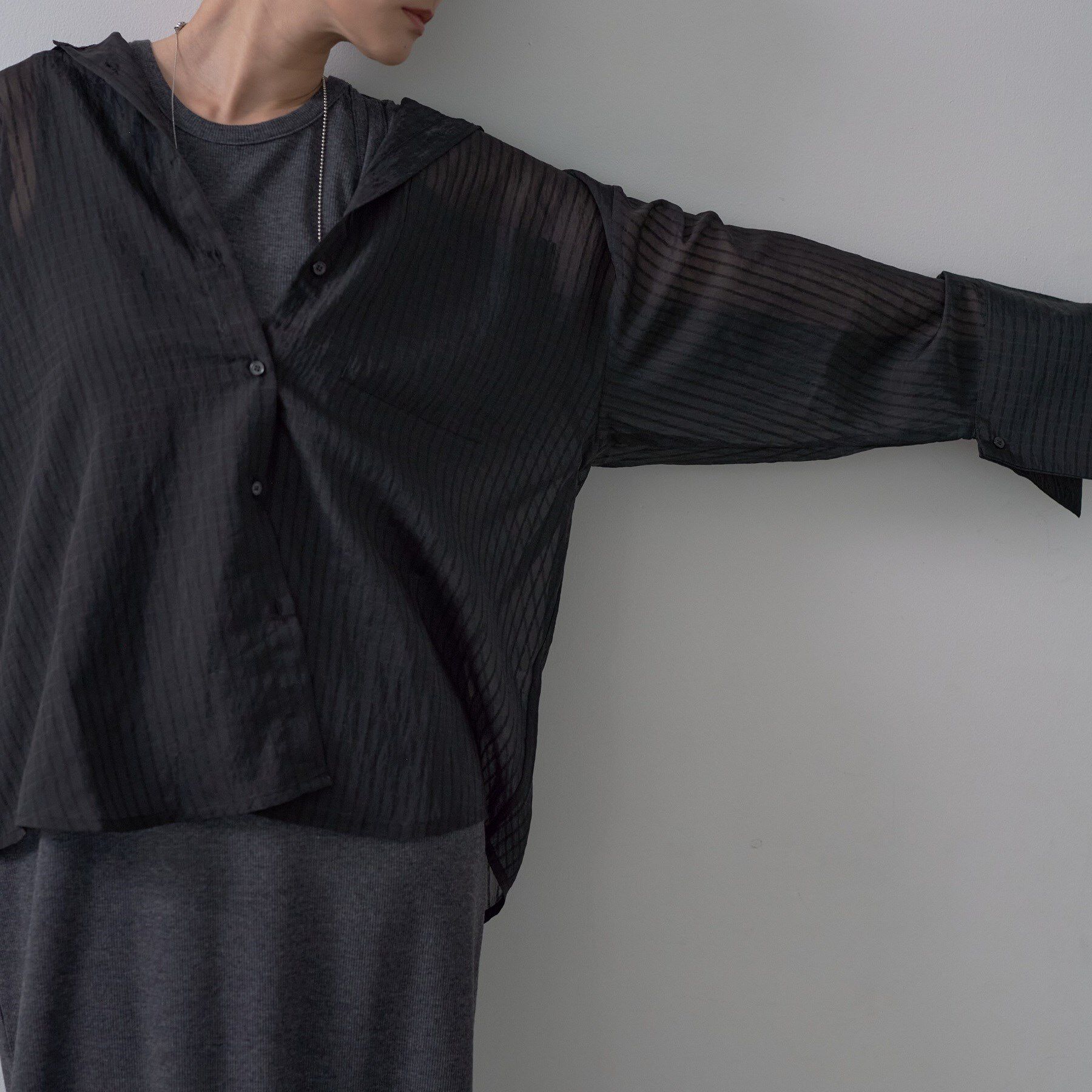 GALLEST「ワイドカフスシアーストライプシャツ/秋服/シアーシャツ」|シャツ・ブラウス|