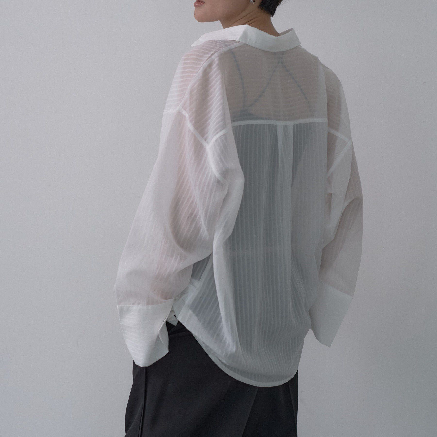 GALLEST「ワイドカフスシアーストライプシャツ/秋服/シアーシャツ」|シャツ・ブラウス|