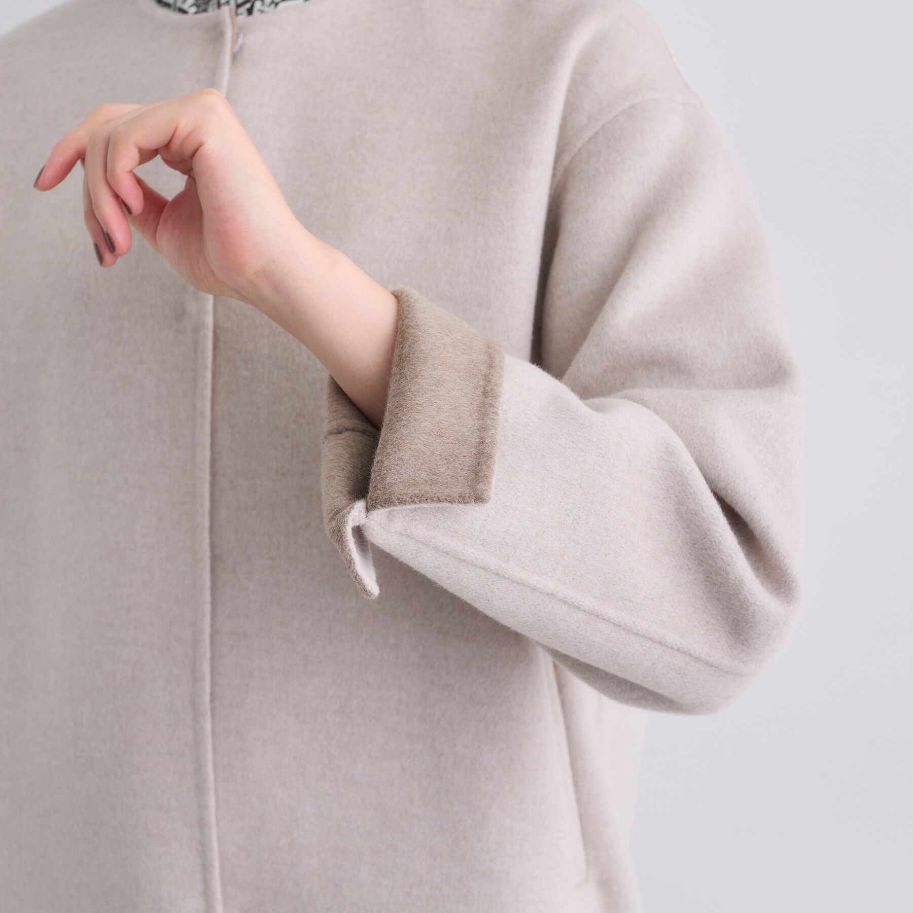 INDIVI「【配色デザイン／ショート丈】ウールリバー ノーカラーコート」|ノーカラーコート|