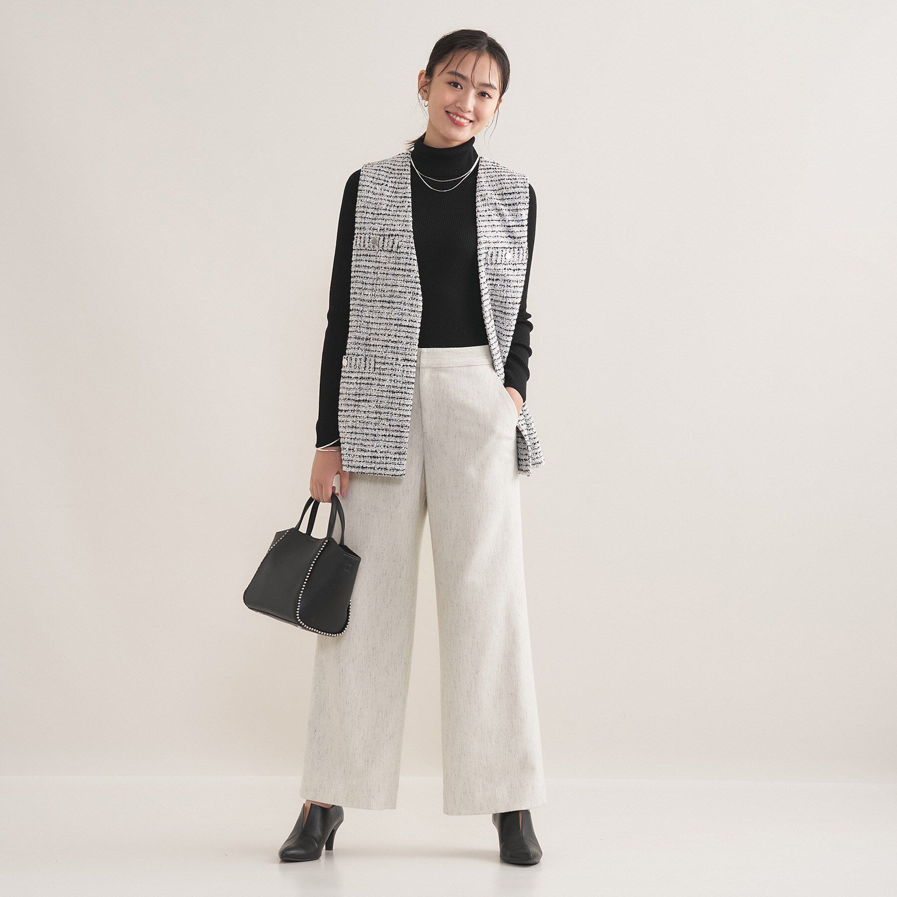 INDIVI「【2点セット／洗える】ツイードジレ＆ボウタイブラウス」|その他|