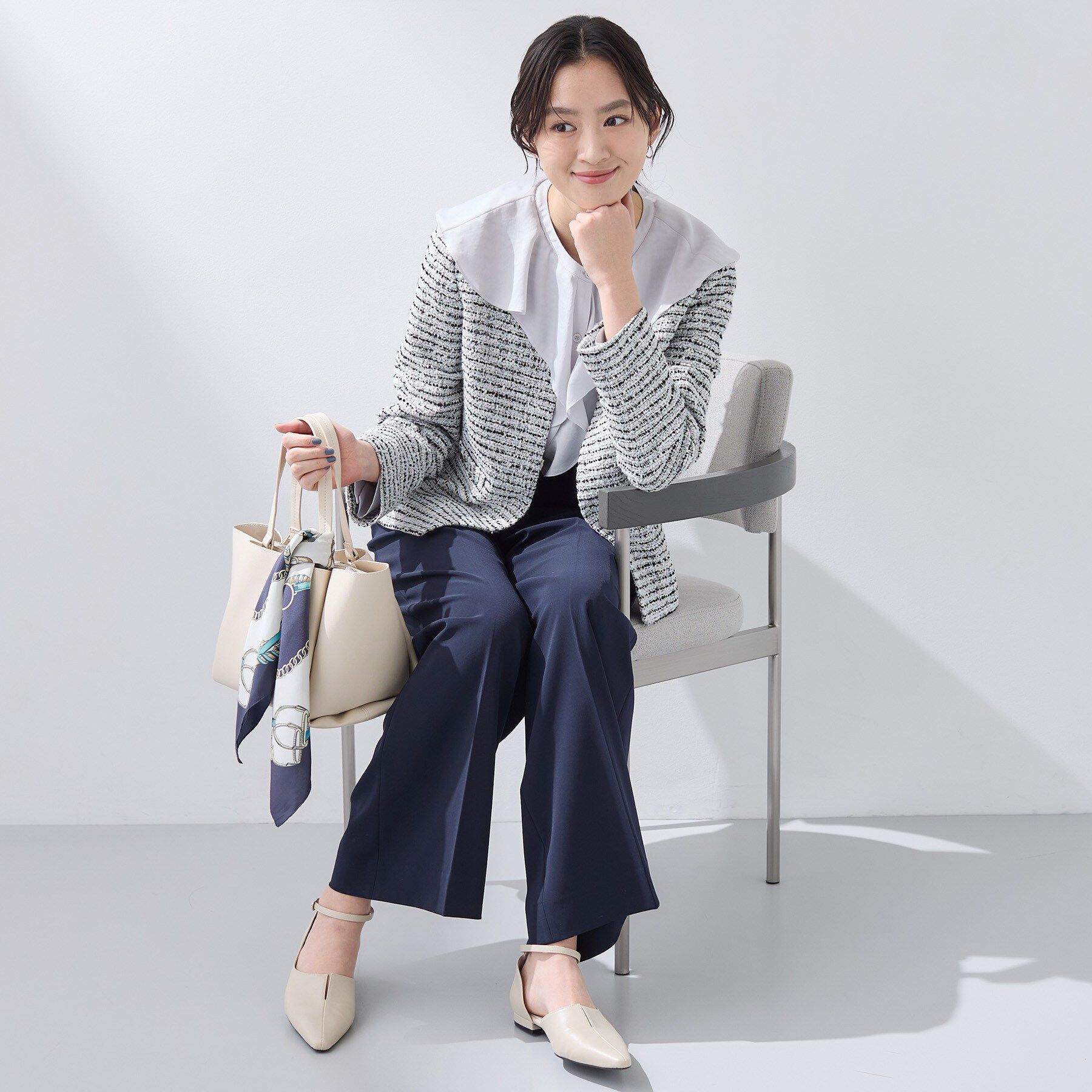 INDIVI「【セレモニー／洗える】ミックスツイードライトジャケット」|ノーカラージャケット|