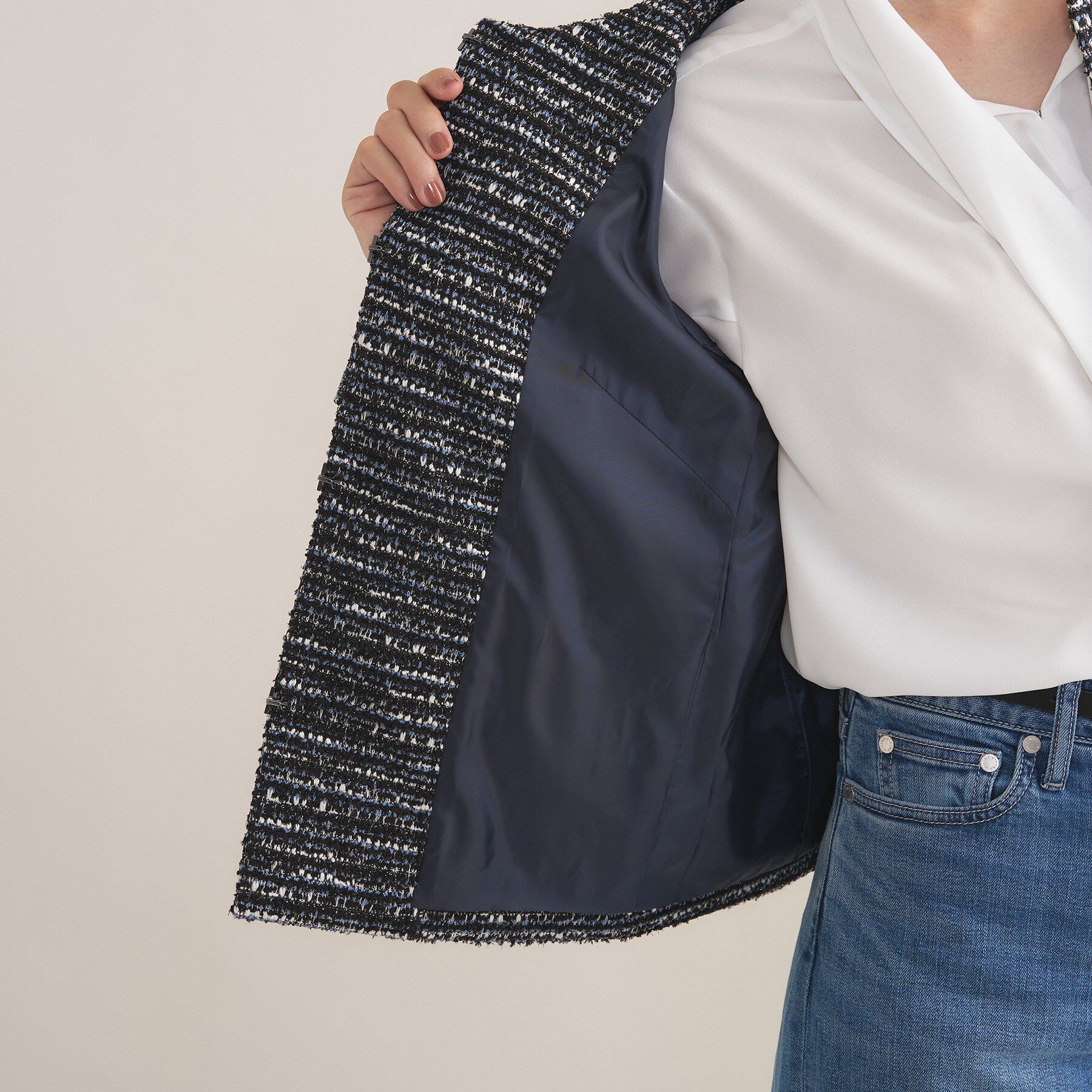 INDIVI「【セレモニー／洗える】ミックスツイードライトジャケット」|ノーカラージャケット|