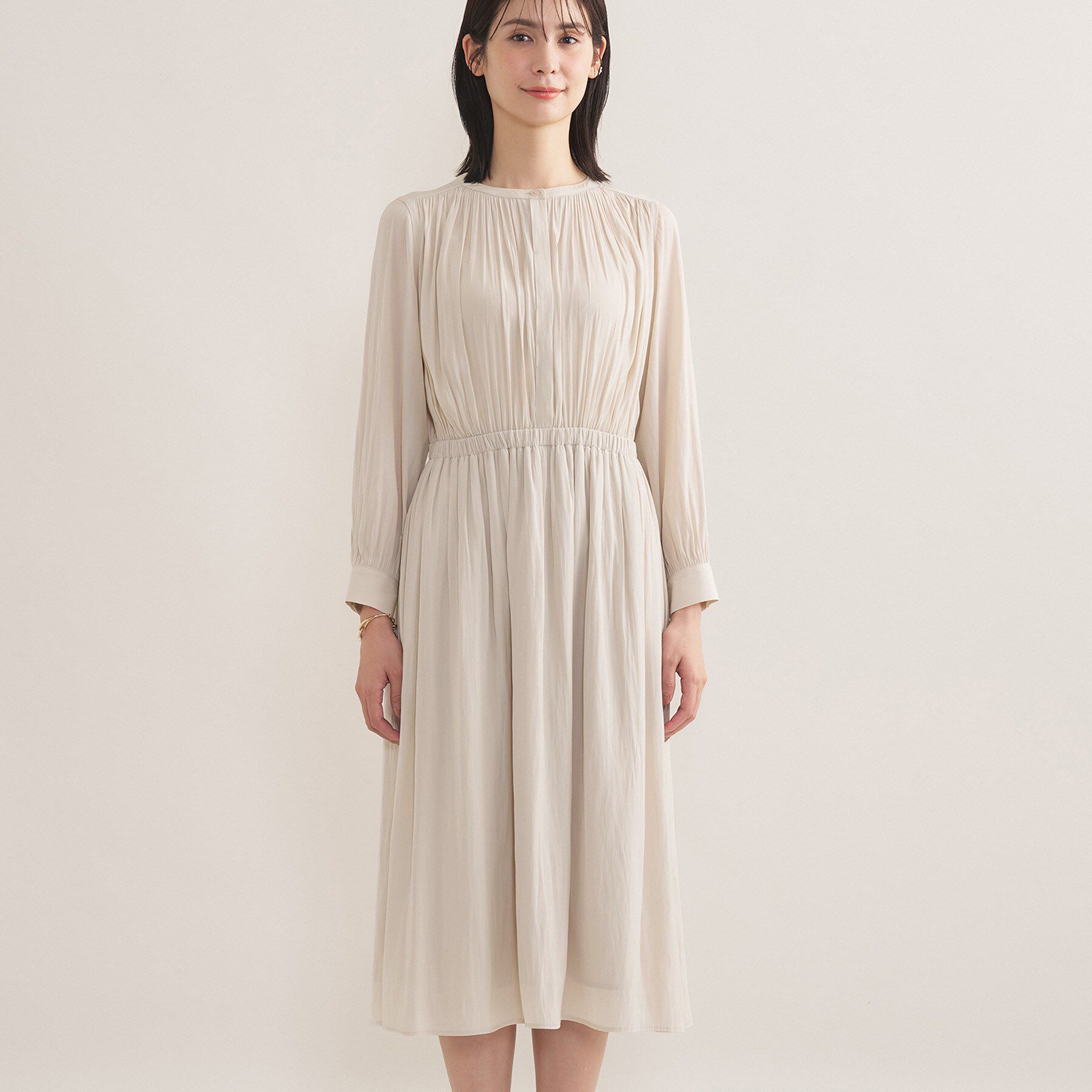 INDIVI「【洗える】ギャザーフレアワンピース」|ワンピース|