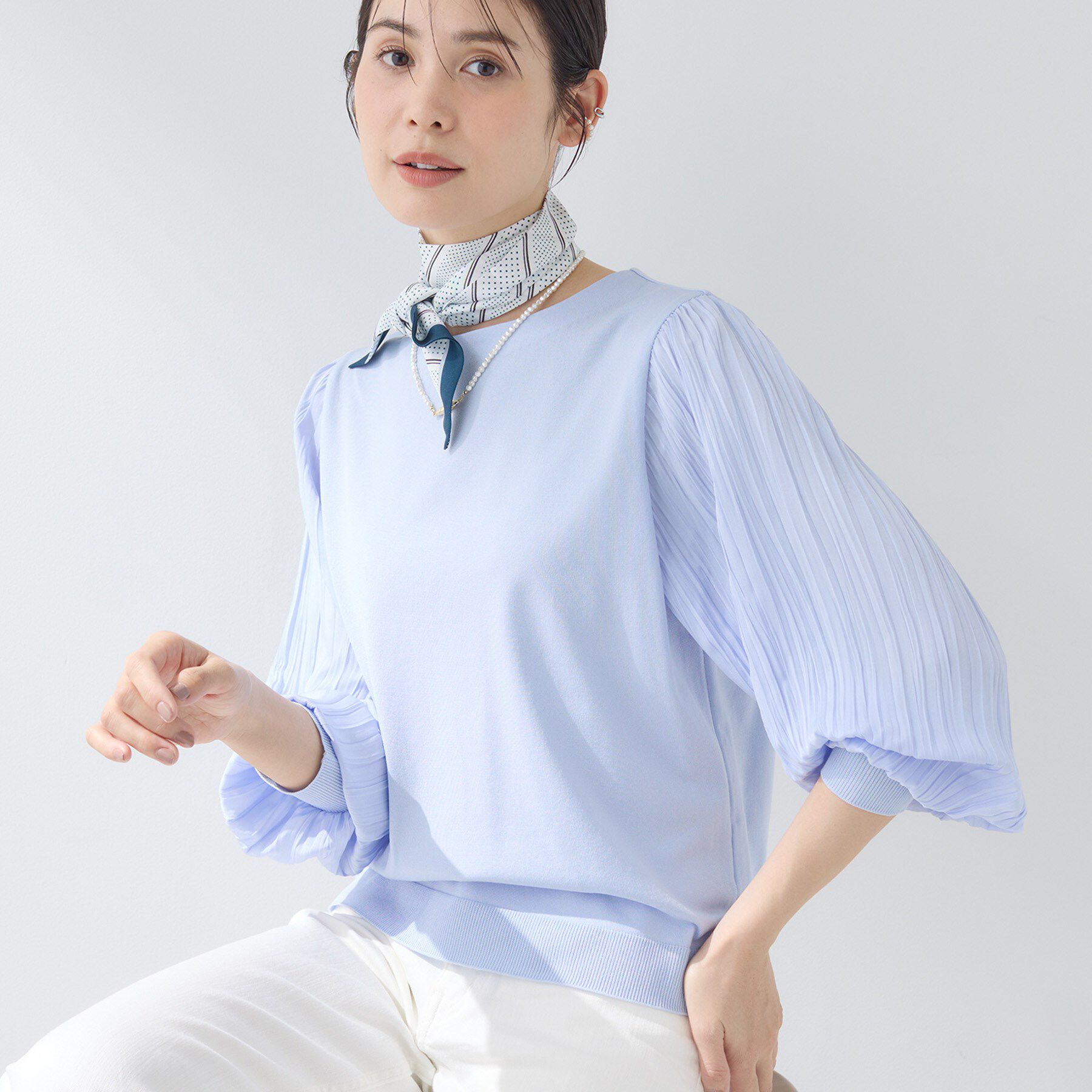 INDIVI「【洗える／華やか】袖プリーツニット」|ニット・セーター|