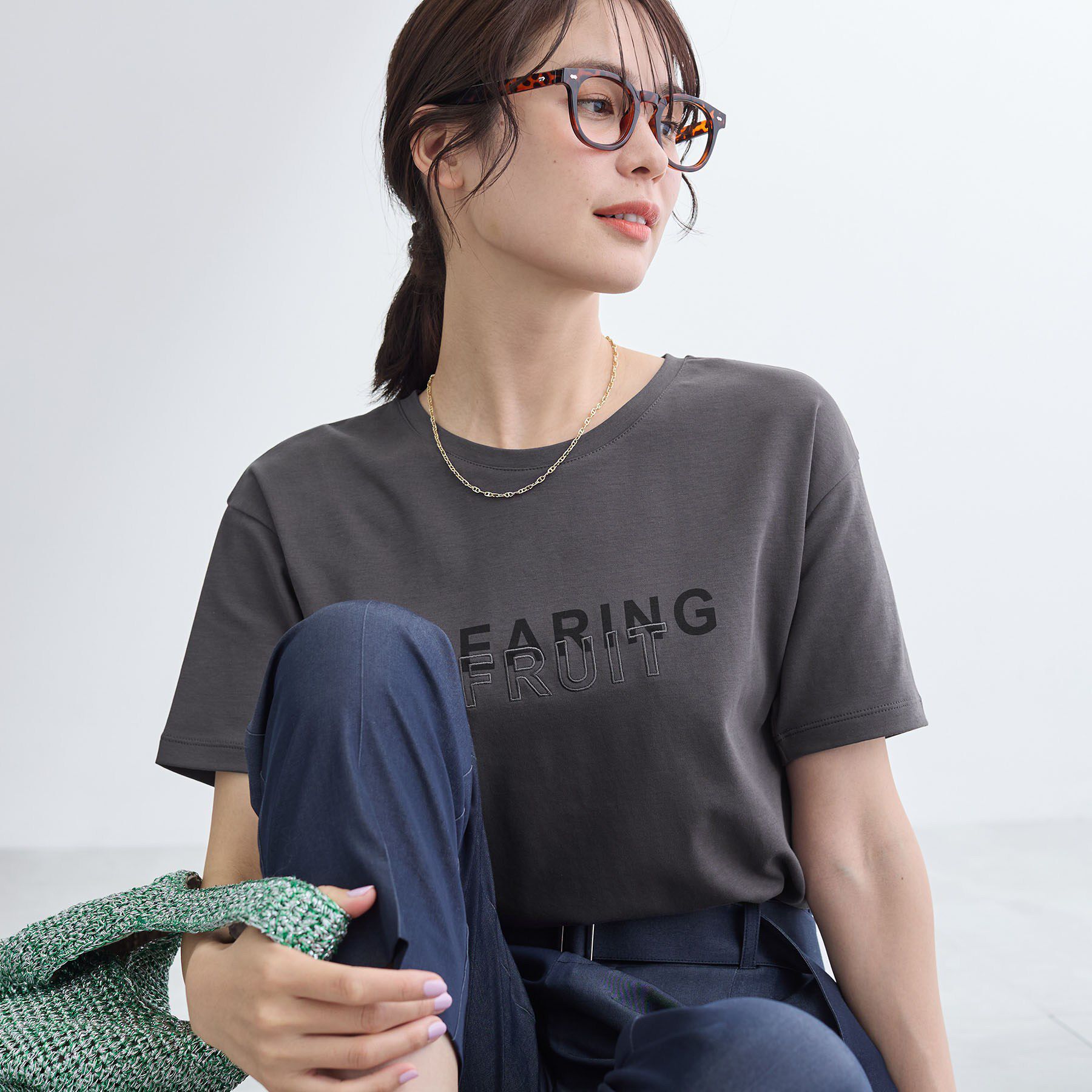 INDIVI「【UVケア／選べるグラフィック】スムースジャージTシャツ」|Tシャツ・カットソー|チャコールグレー(0