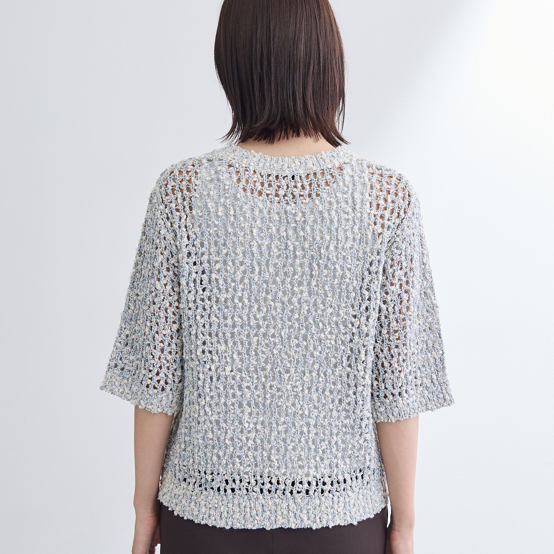 INDIVI「【洗える／ラメ混／5分袖】イタリア糸ファンシーヤーンニット」|ニット・セーター|