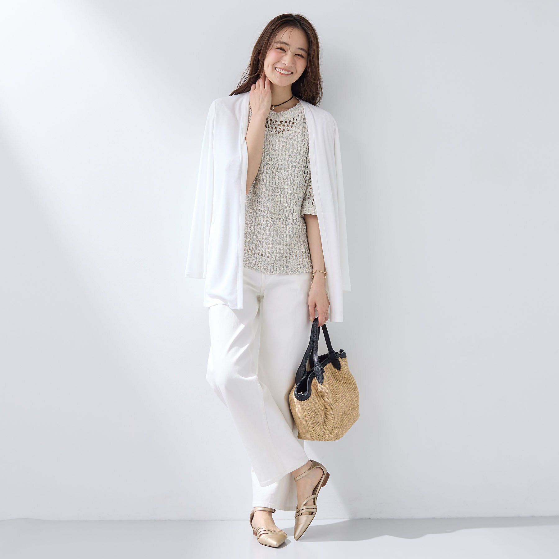 INDIVI「【UVケア】着流しミドル丈カーディガンジャージ」|カーディガン|