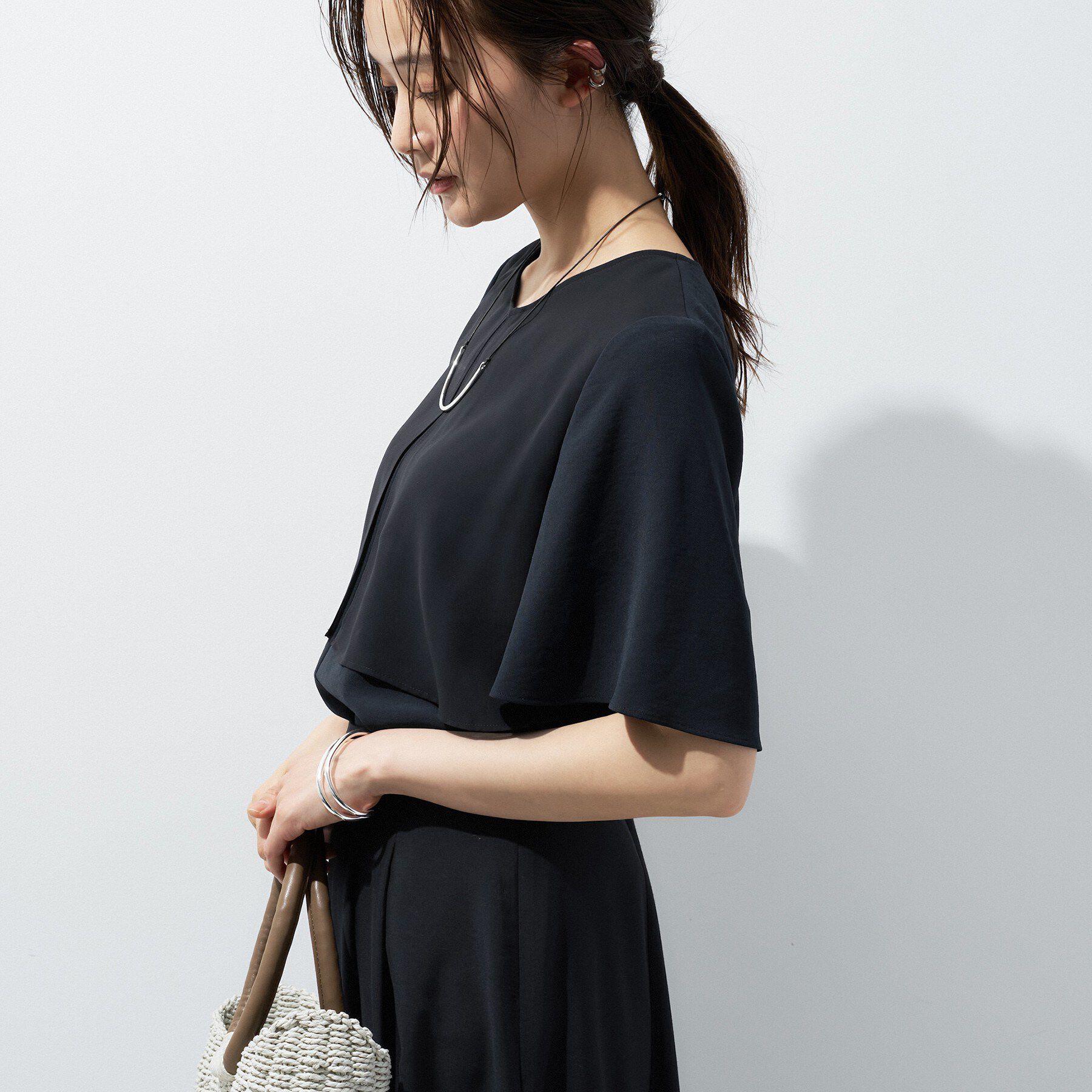 INDIVI「【着る日傘】シフォンドッキングブラウス」|シャツ・ブラウス|