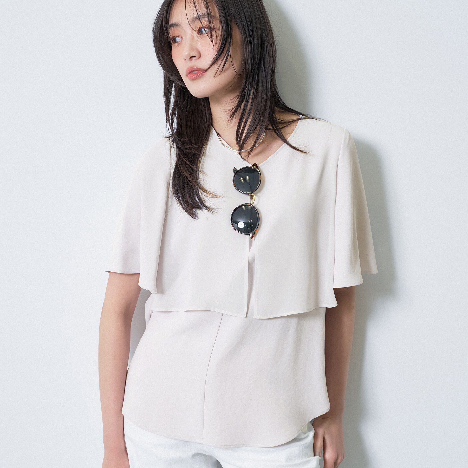 INDIVI「【着る日傘】シフォンドッキングブラウス」|シャツ・ブラウス|ライトグレー(611