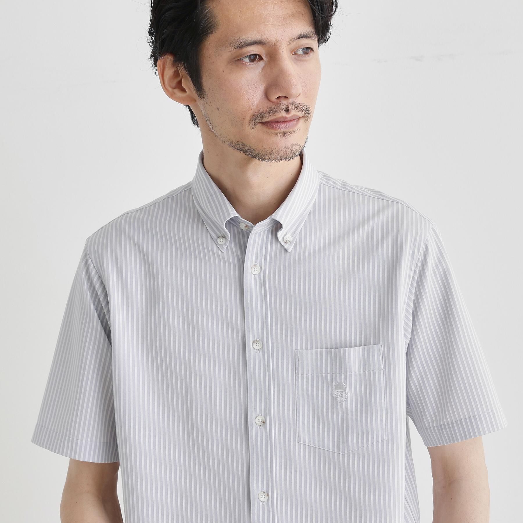 TAKEO KIKUCHI「【COOL CITY WEAR】ストライプジャージ ボタンダウンシャツ /接触冷感」|シャツ・ブラウス|