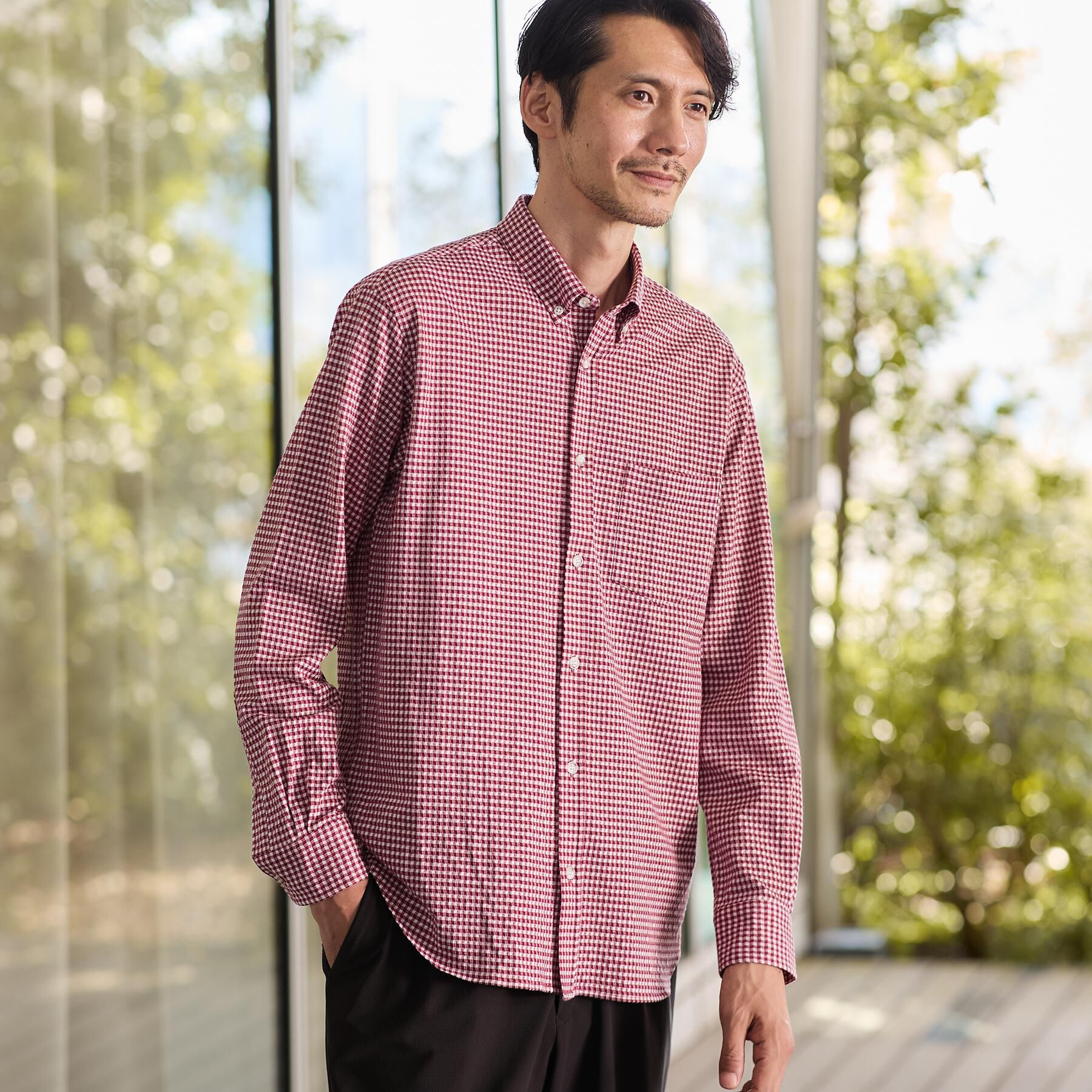 TAKEO KIKUCHI「シアサッカーギンガムチェック ストレッチシャツ」|シャツ・ブラウス|