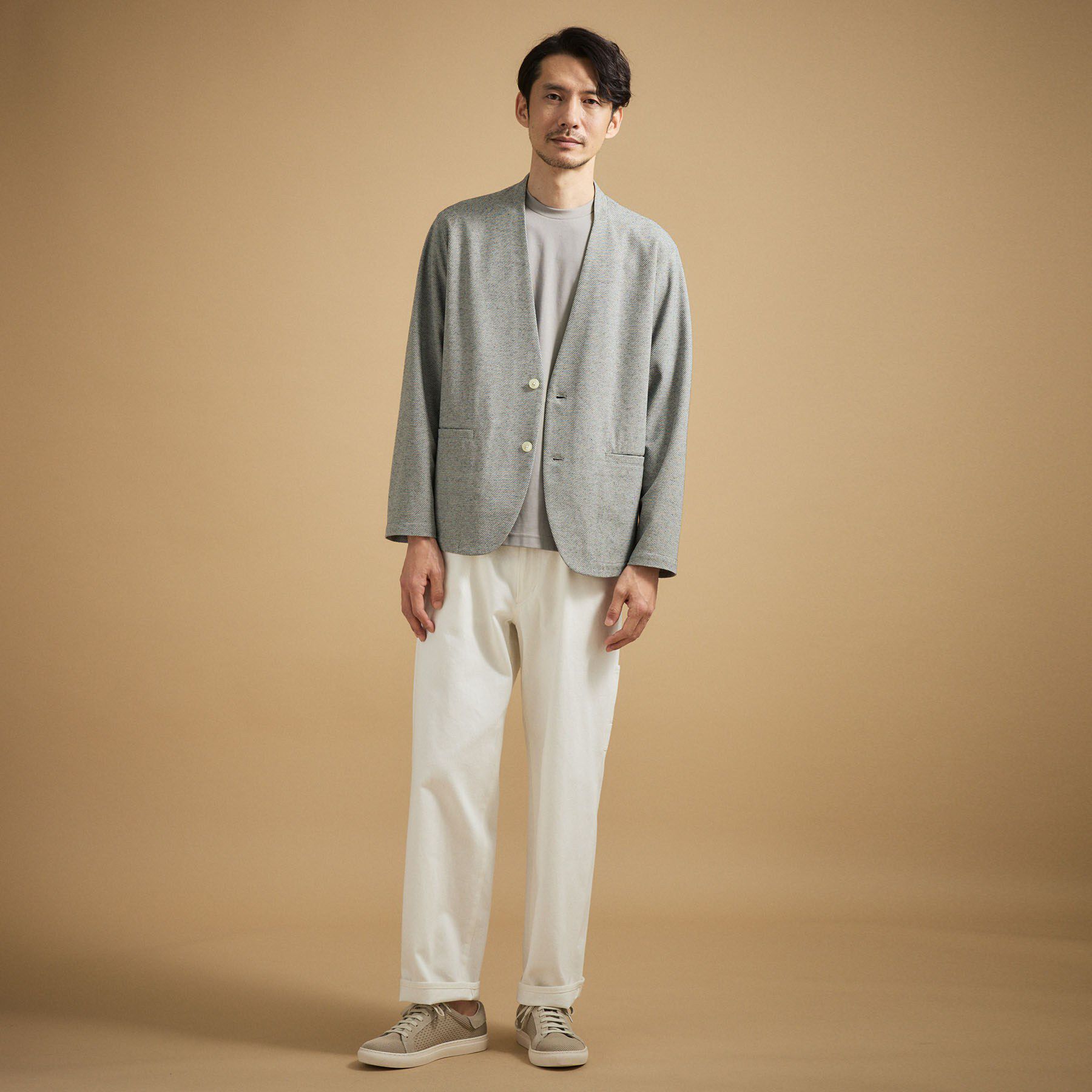 TAKEO KIKUCHI「【抗菌防臭】バーズアイメッシュノーカラージャケット」|カーディガン|