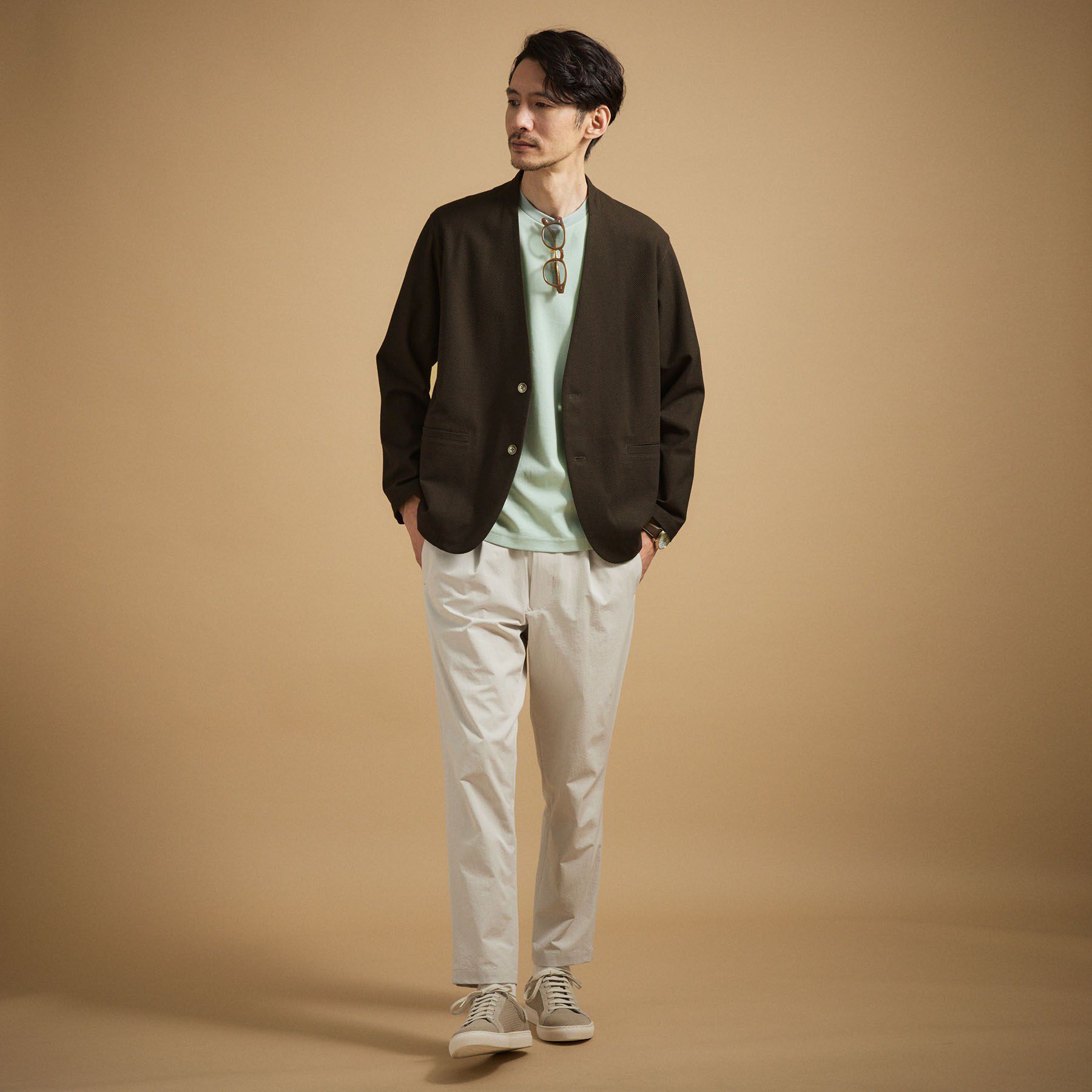 TAKEO KIKUCHI「【抗菌防臭】バーズアイメッシュノーカラージャケット」|カーディガン|